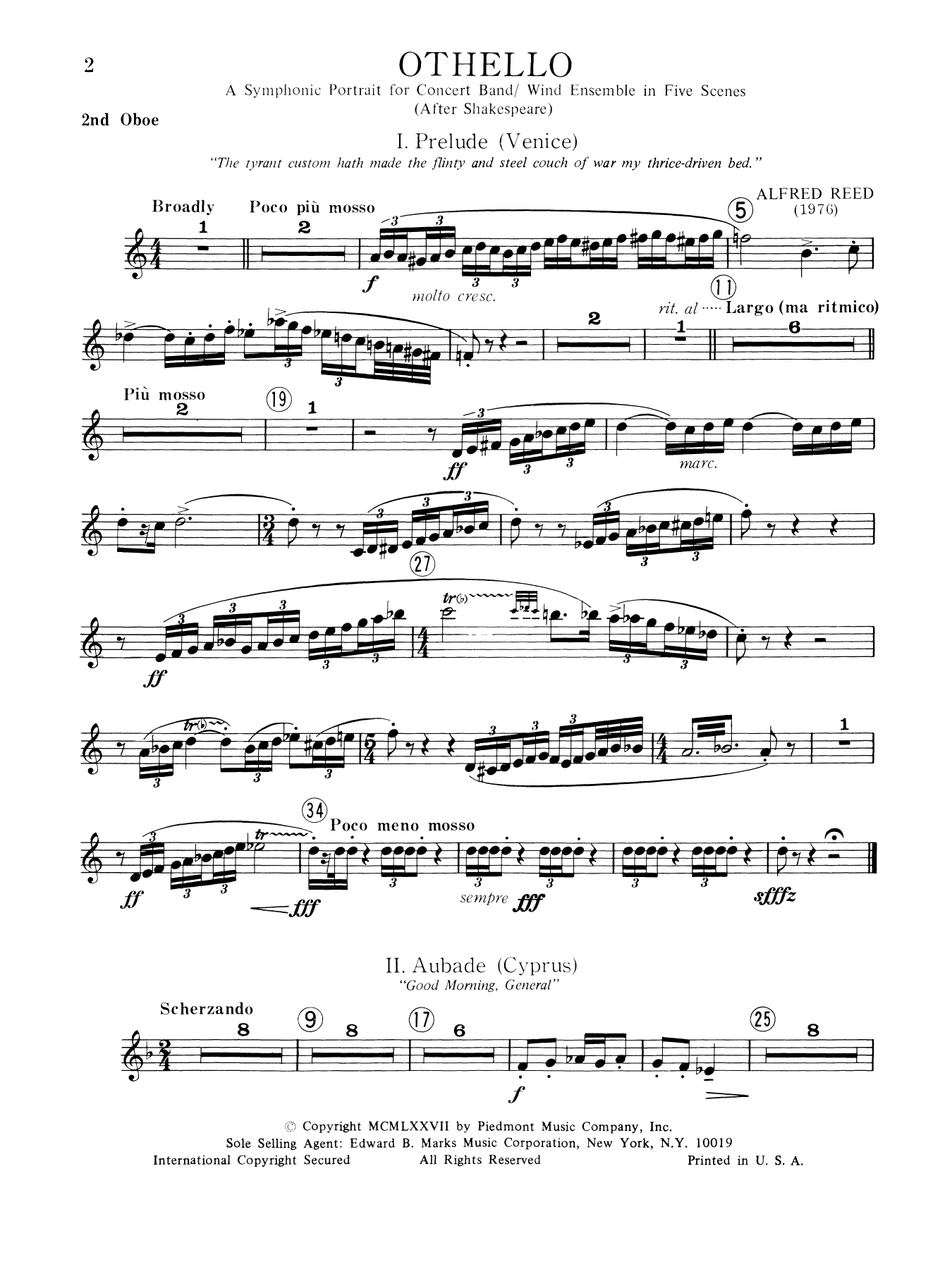 Music from Othello - 2nd Oboe