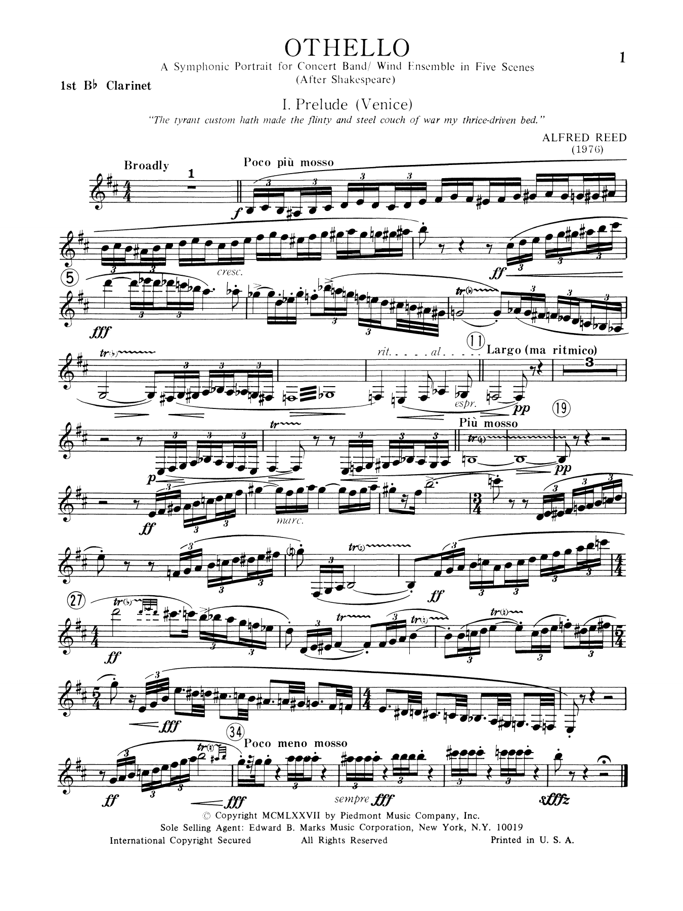 Music from Othello - 1st Bb Clarinet