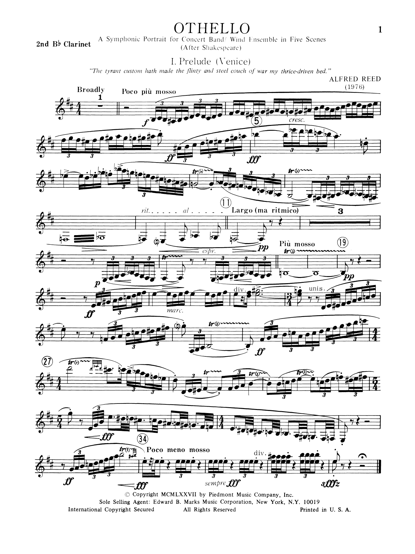 Music from Othello - 2nd Bb Clarinet