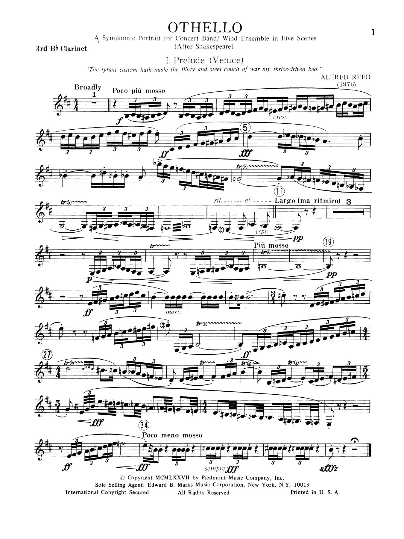 Music from Othello - 3rd Bb Clarinet
