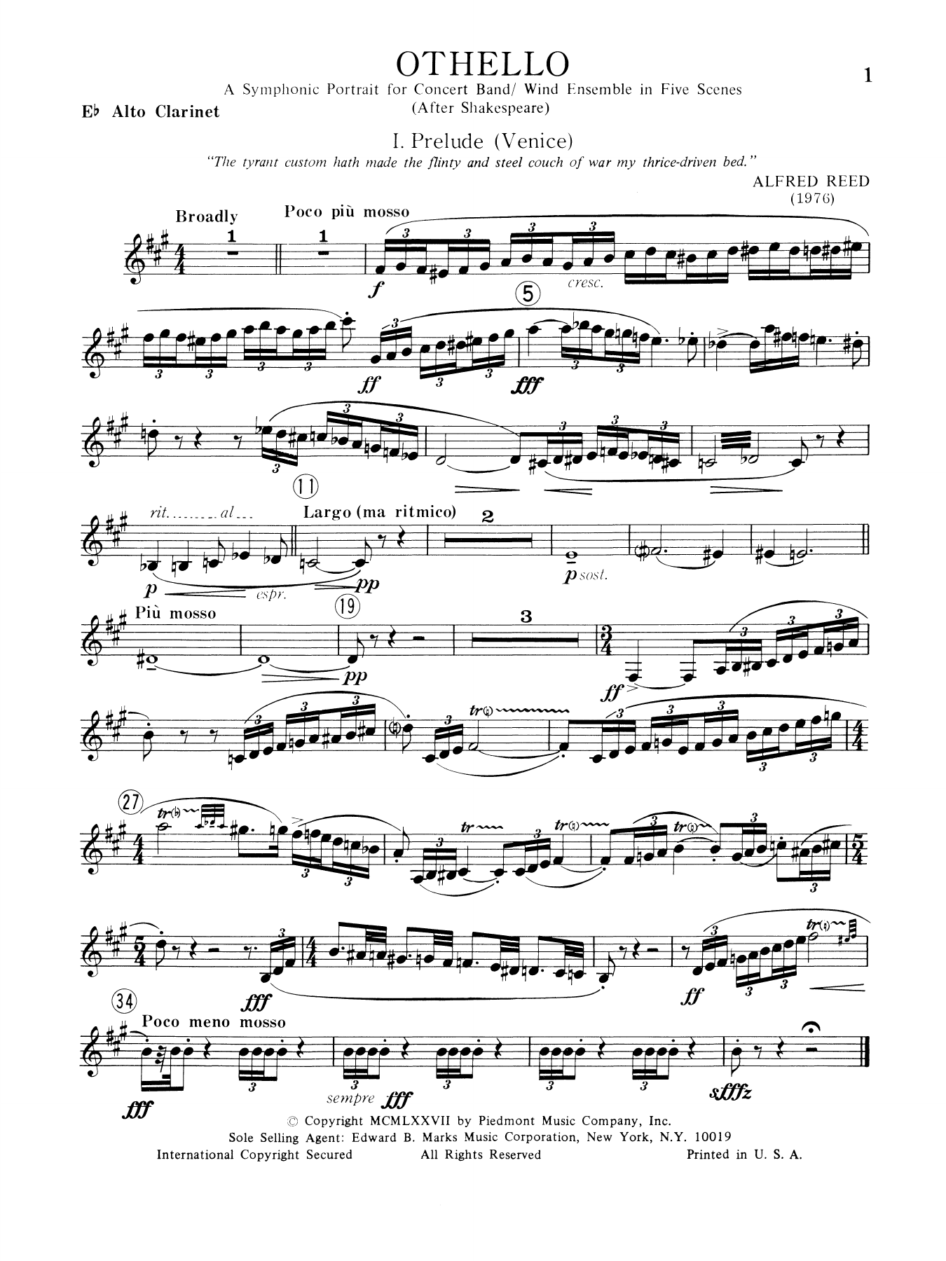 Music from Othello - Eb Alto Clarinet