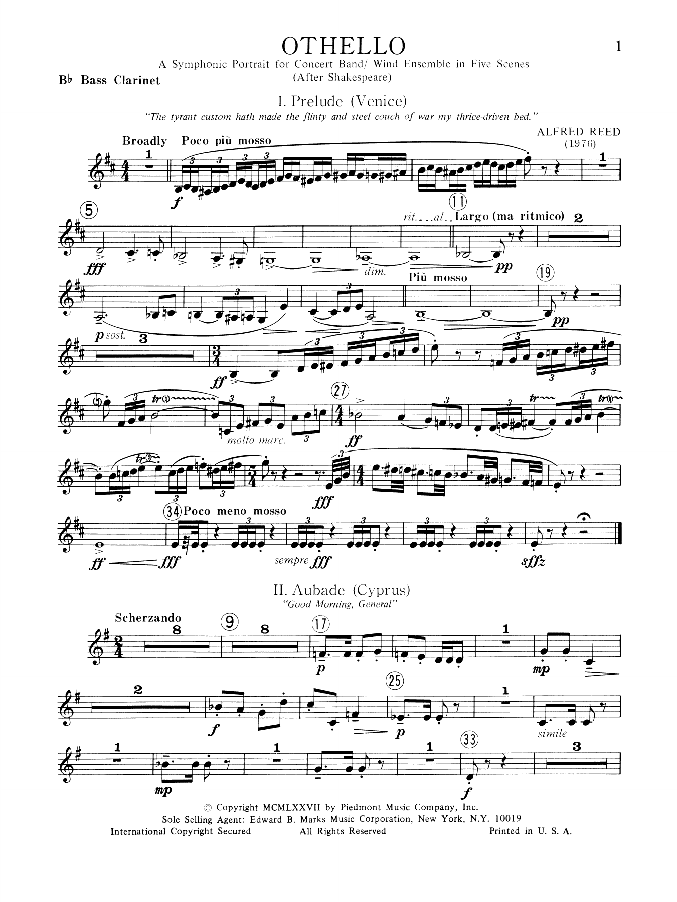 Music from Othello - Bb Bass Clarinet