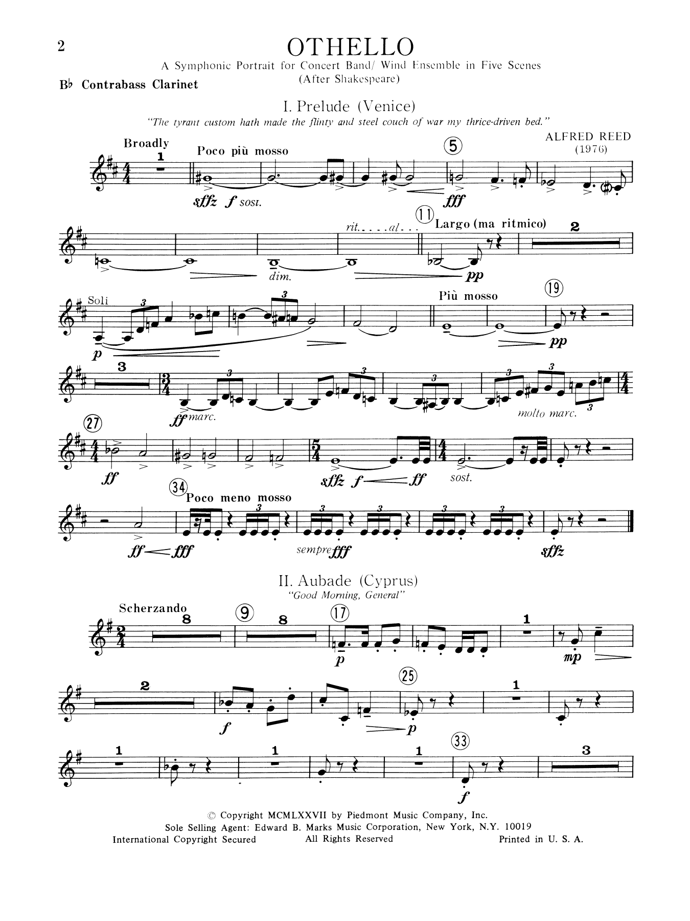 Music from Othello - Bb Contra Bass Clarinet