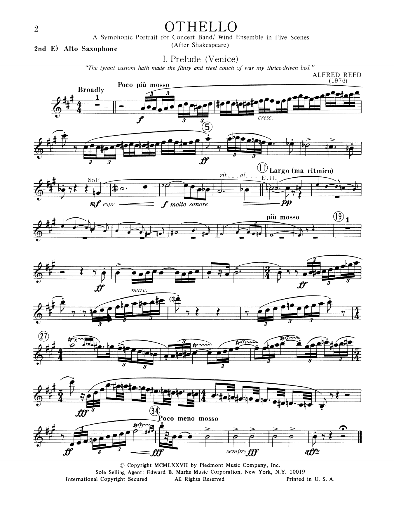 Music from Othello - 2nd Eb Alto Saxophone
