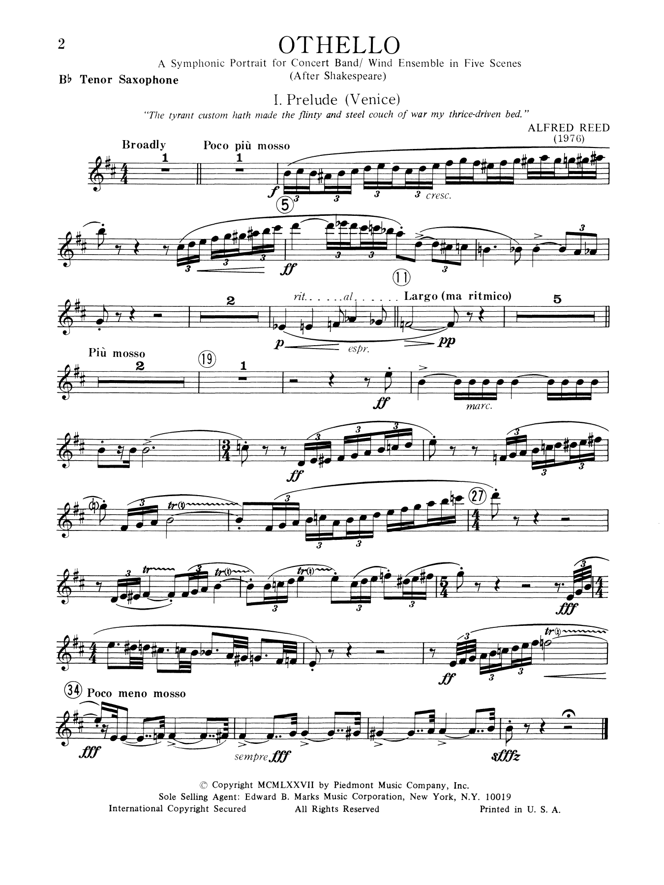 Music from Othello - Bb Tenor Saxophone