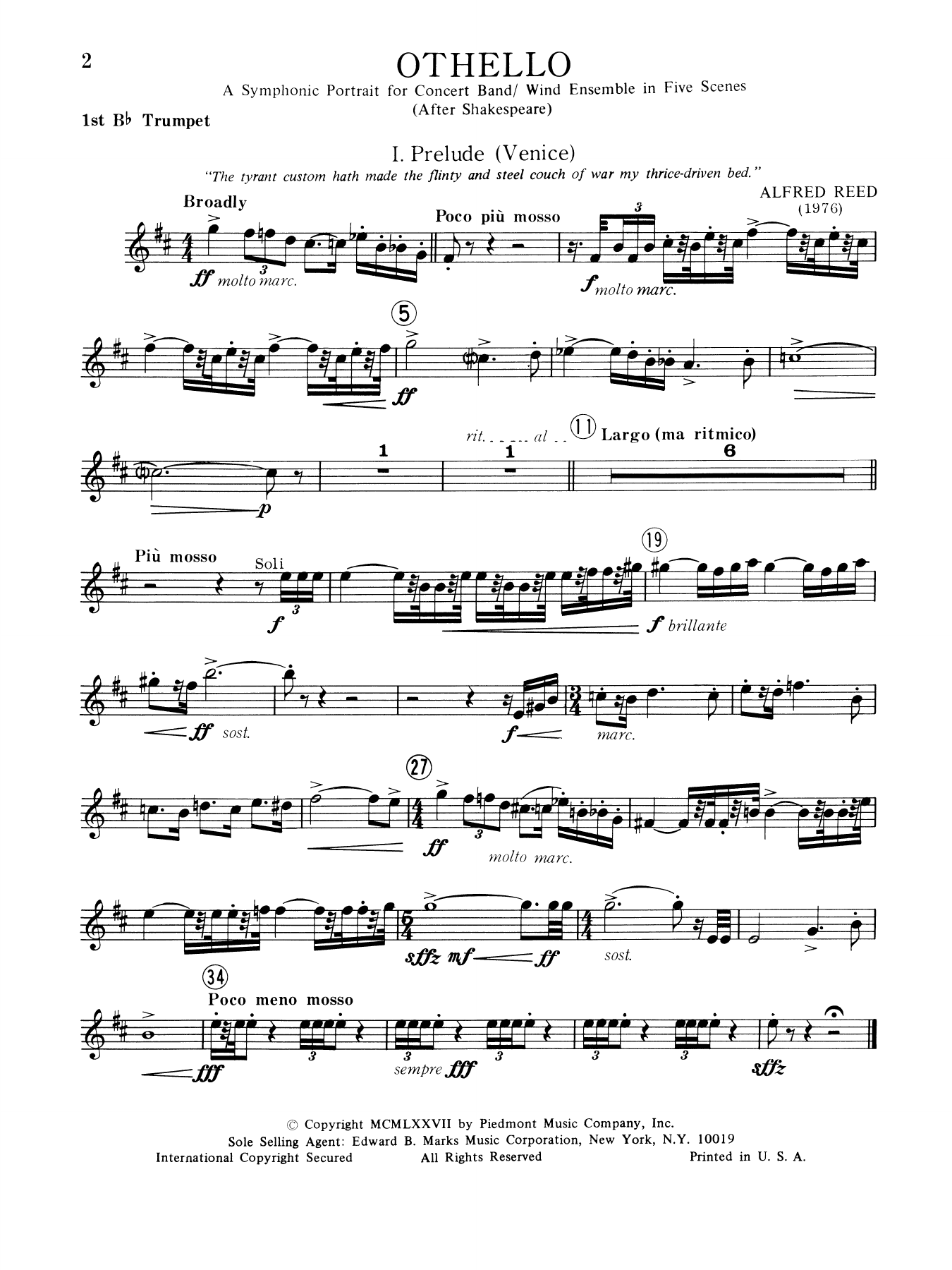 Music from Othello - 1st Bb Trumpet