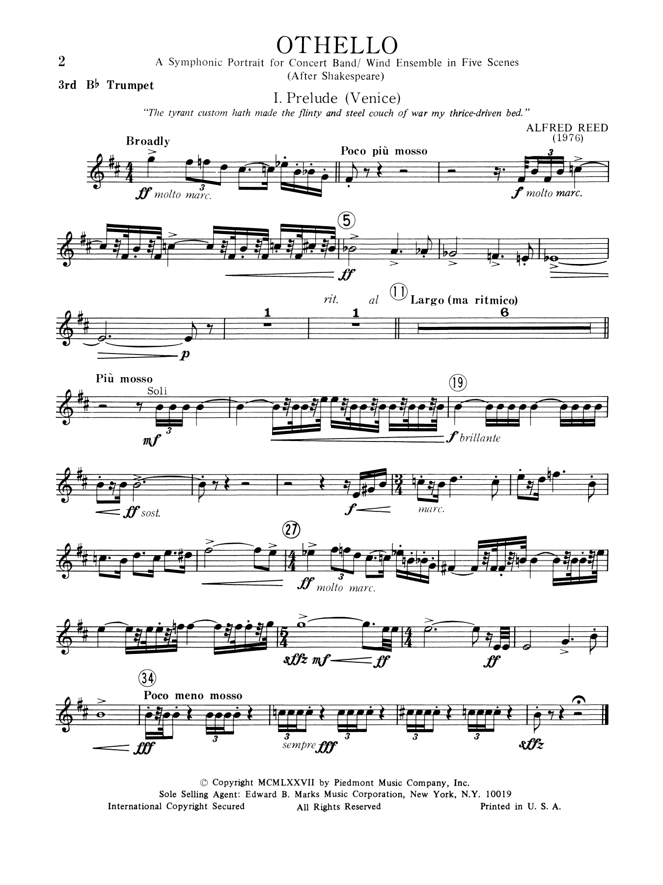 Music from Othello - 3rd Bb Trumpet