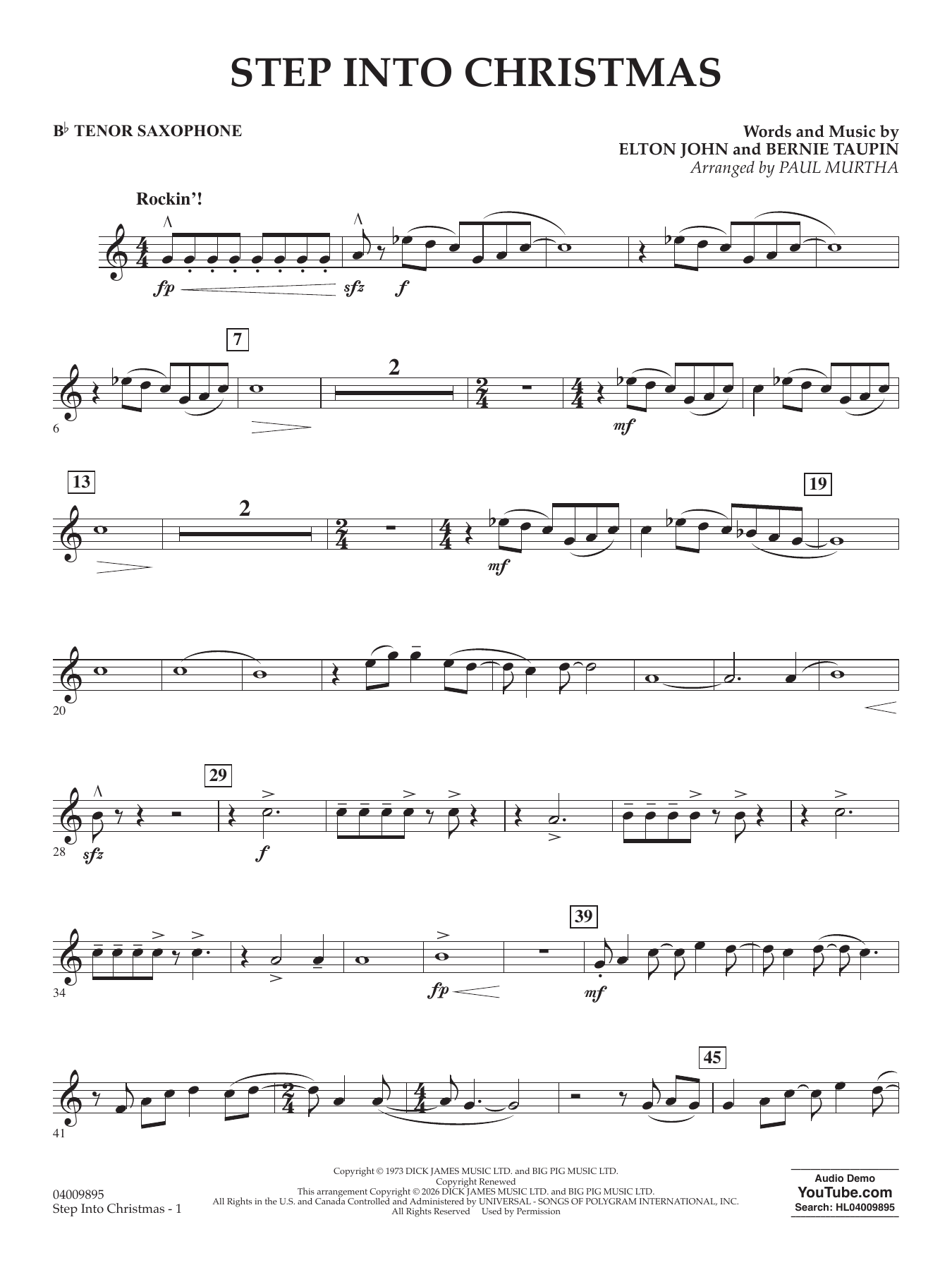 Step into Christmas (arr. Paul Murtha) - Bb Tenor Saxophone