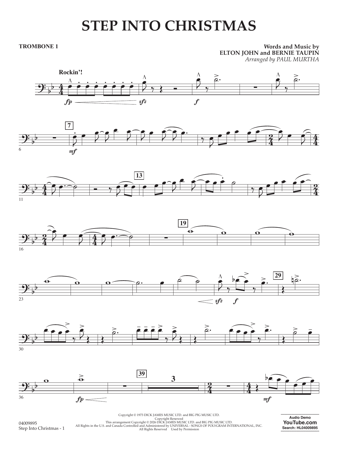 Step into Christmas (arr. Paul Murtha) - Trombone 1