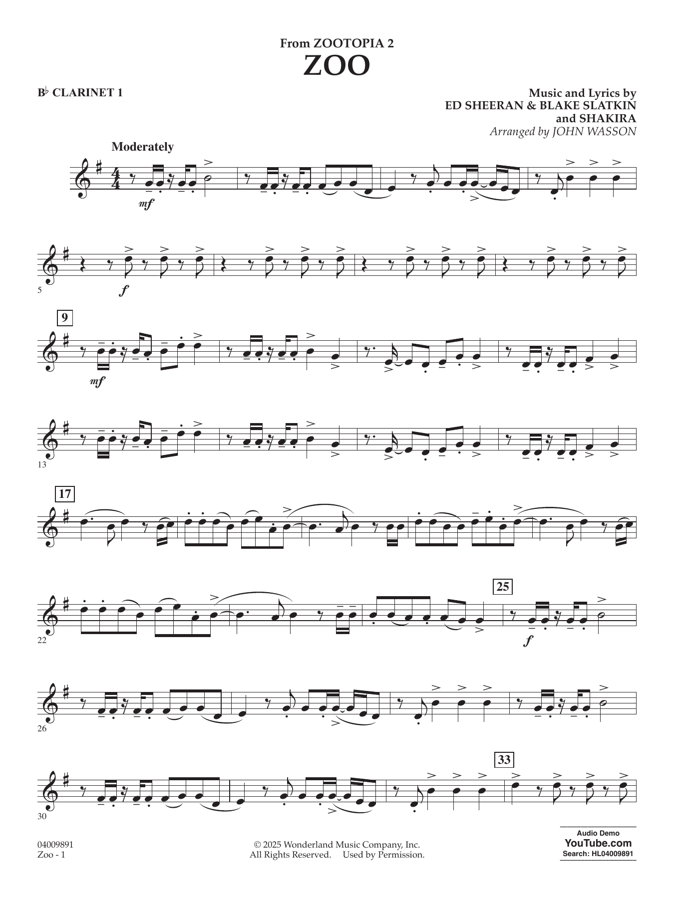 Zoo (from Zootopia 2) - Bb Clarinet 1