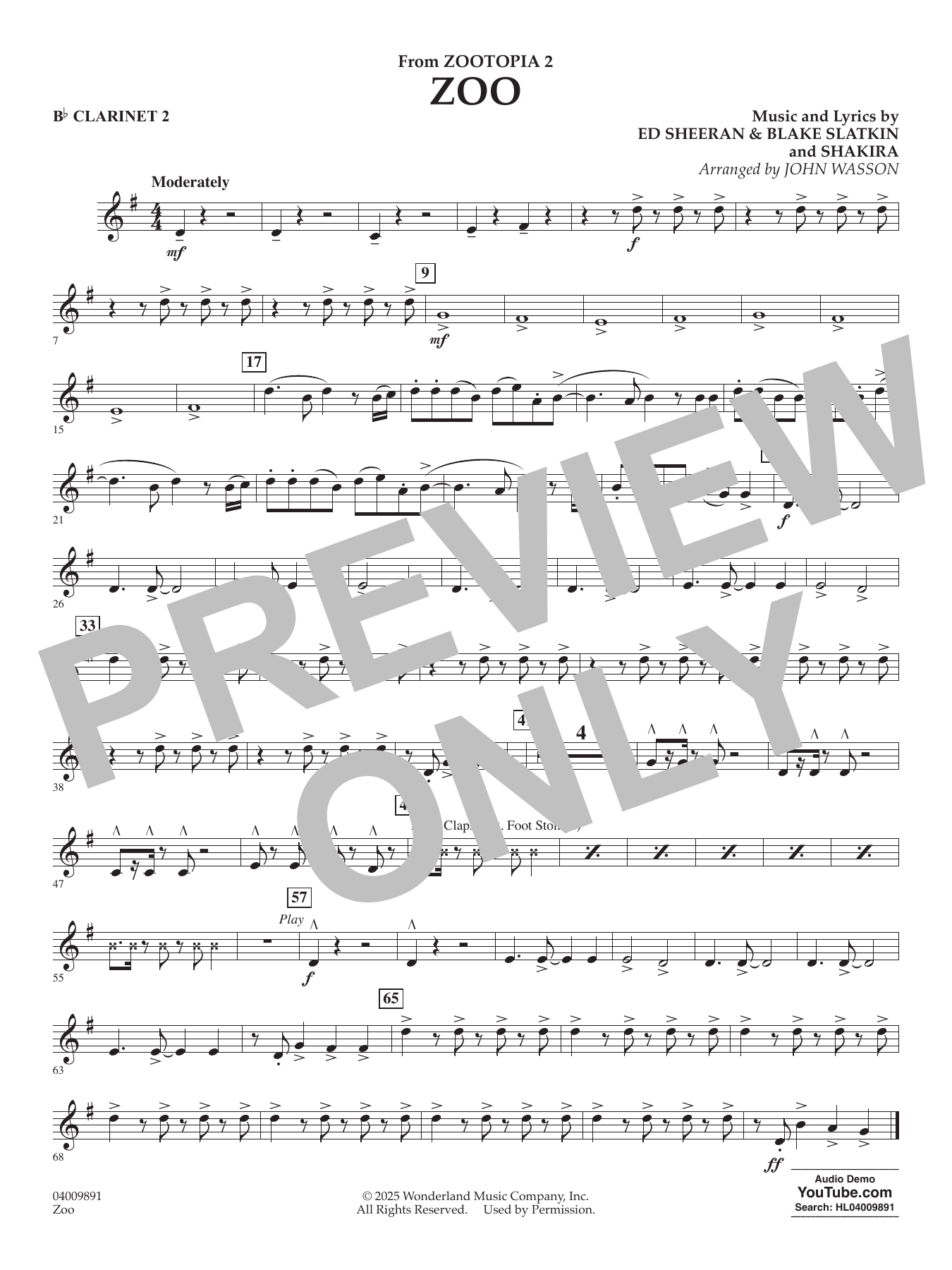 Zoo (from Zootopia 2) - Bb Clarinet 2