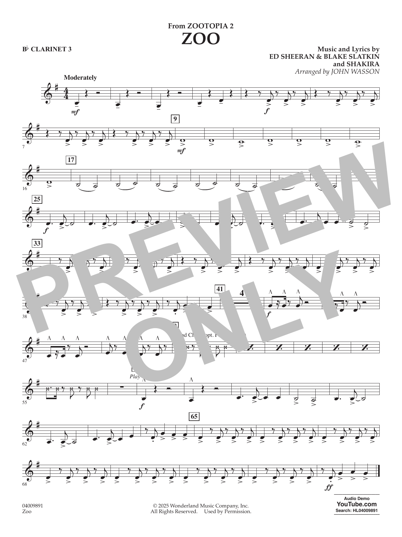 Zoo (from Zootopia 2) - Bb Clarinet 3