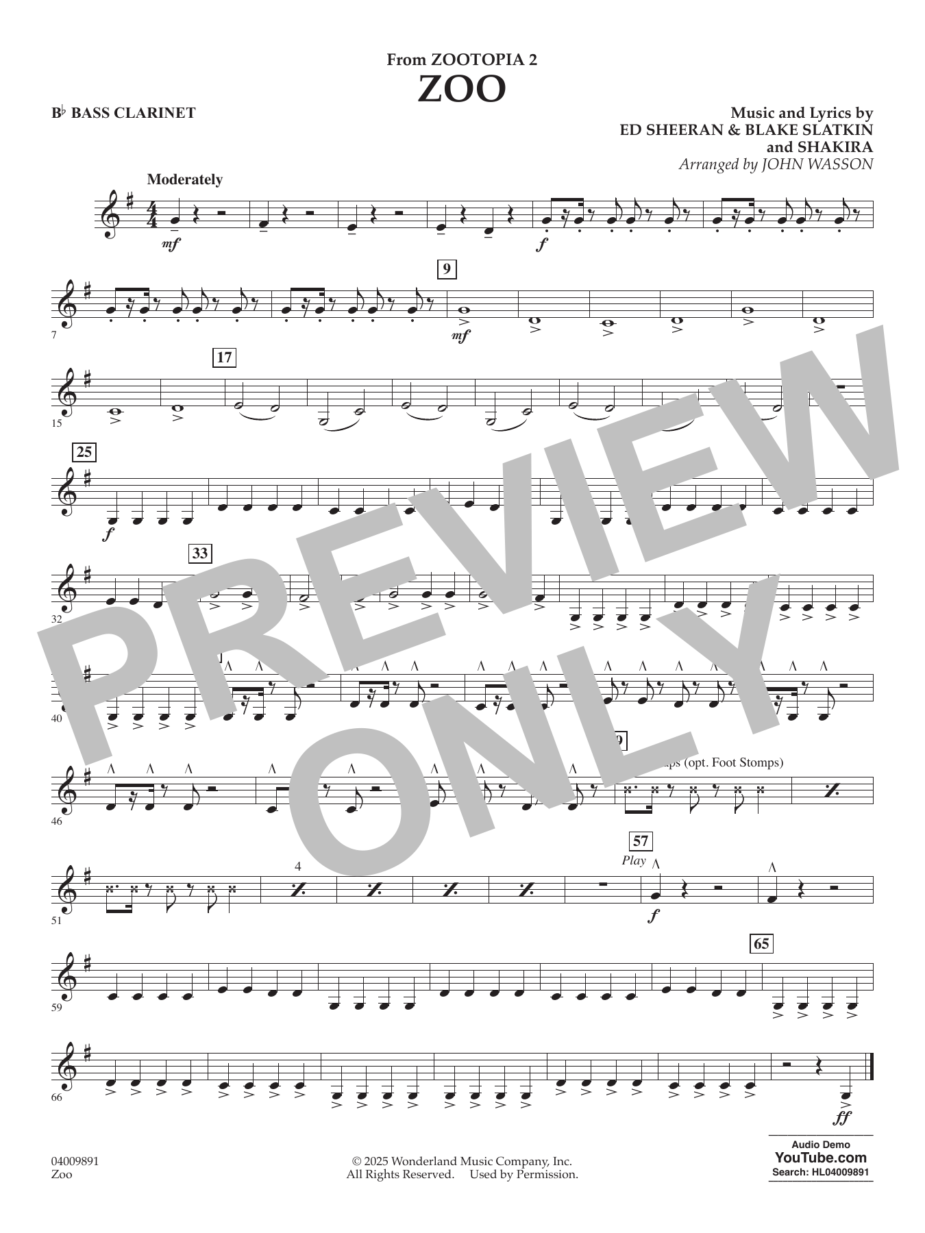Zoo (from Zootopia 2) - Bb Bass Clarinet