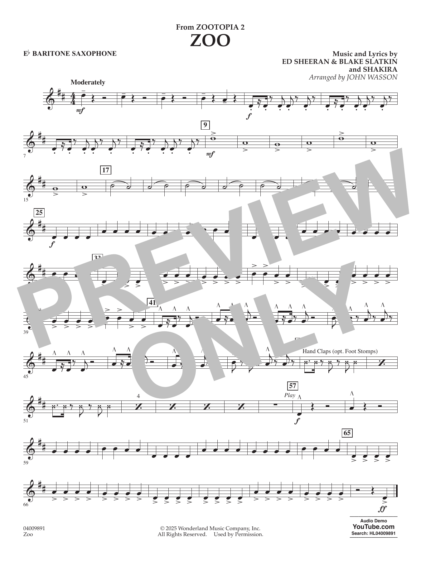 Zoo (from Zootopia 2) - Eb Baritone Saxophone