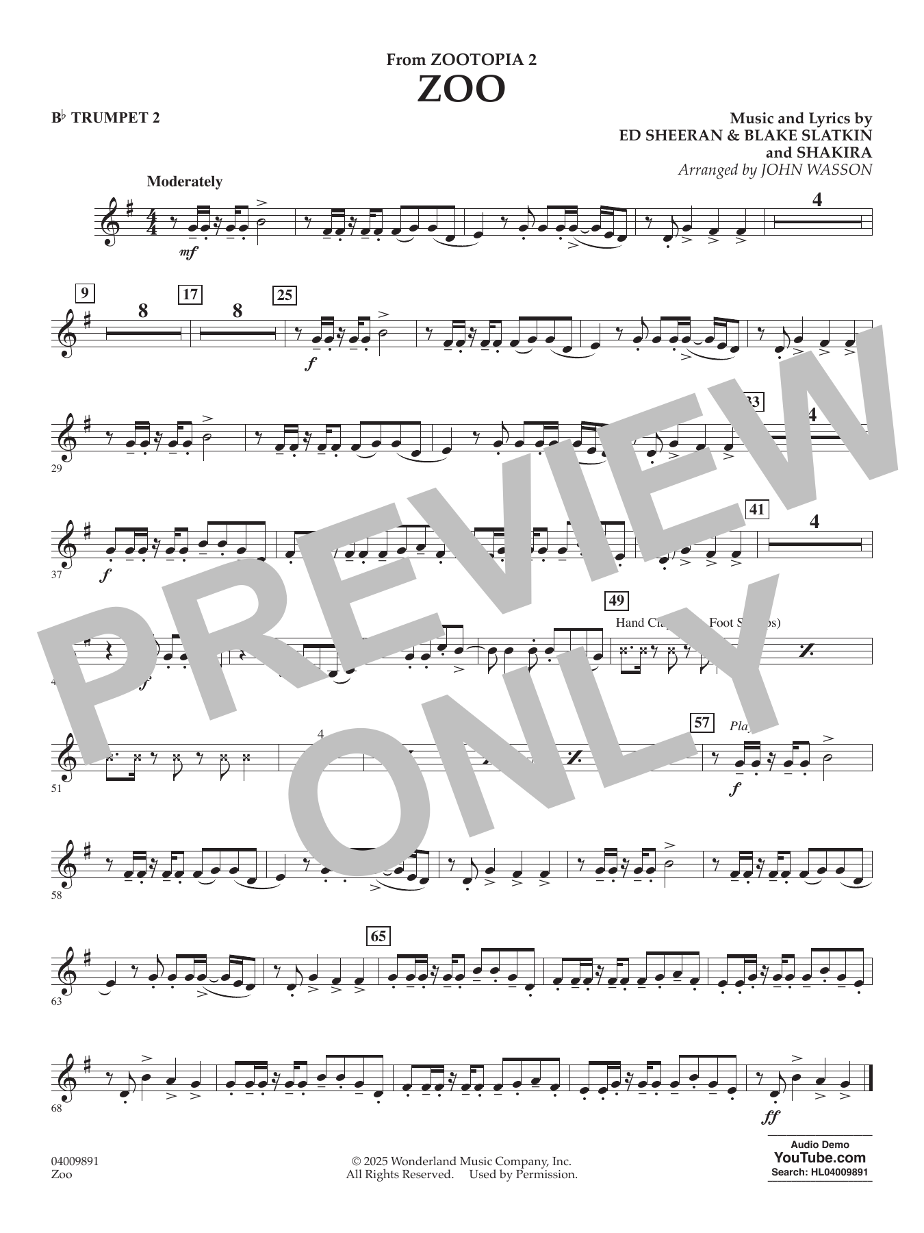 Zoo (from Zootopia 2) - Bb Trumpet 2