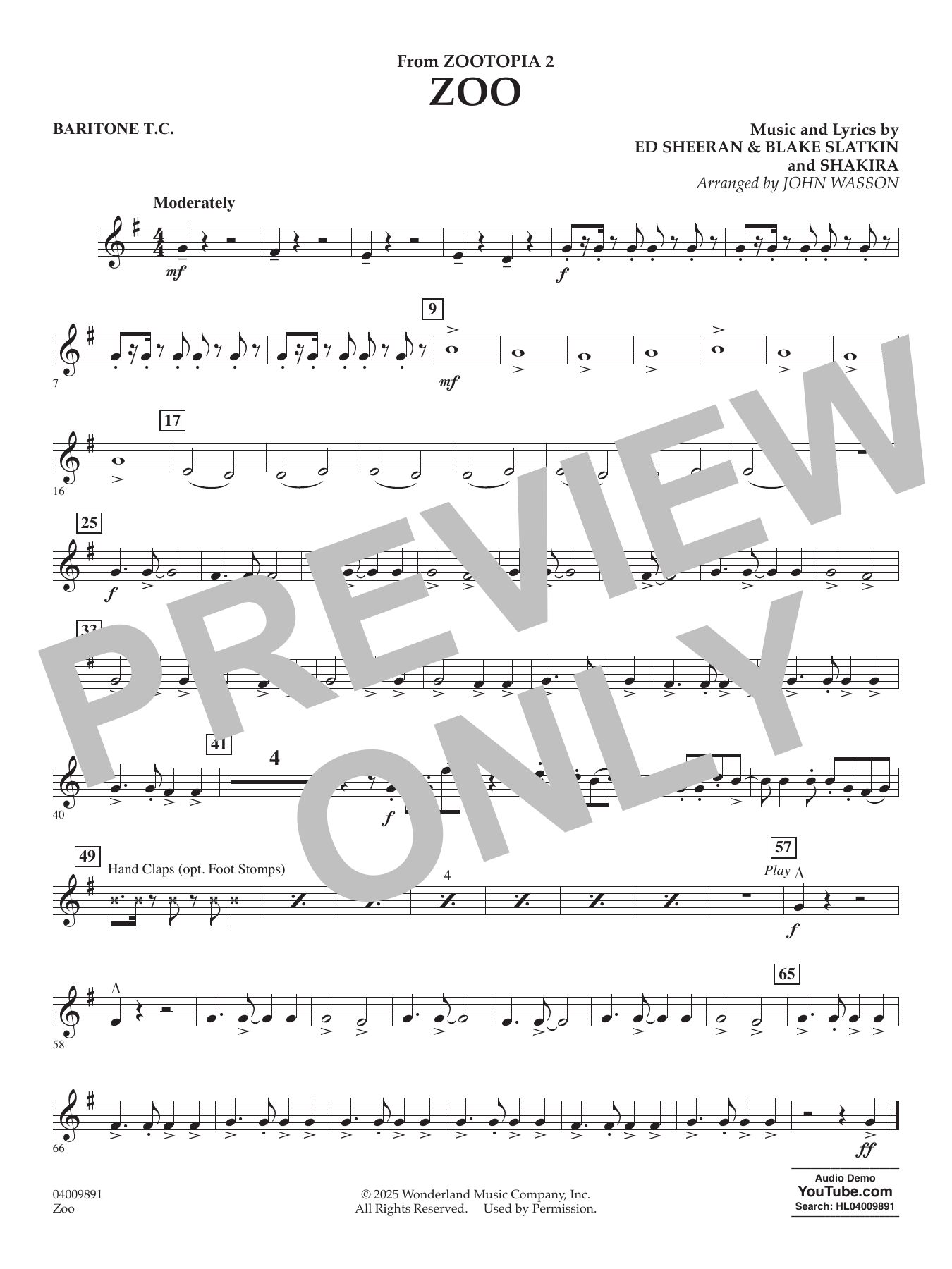 Zoo (from Zootopia 2) - Baritone T.C.