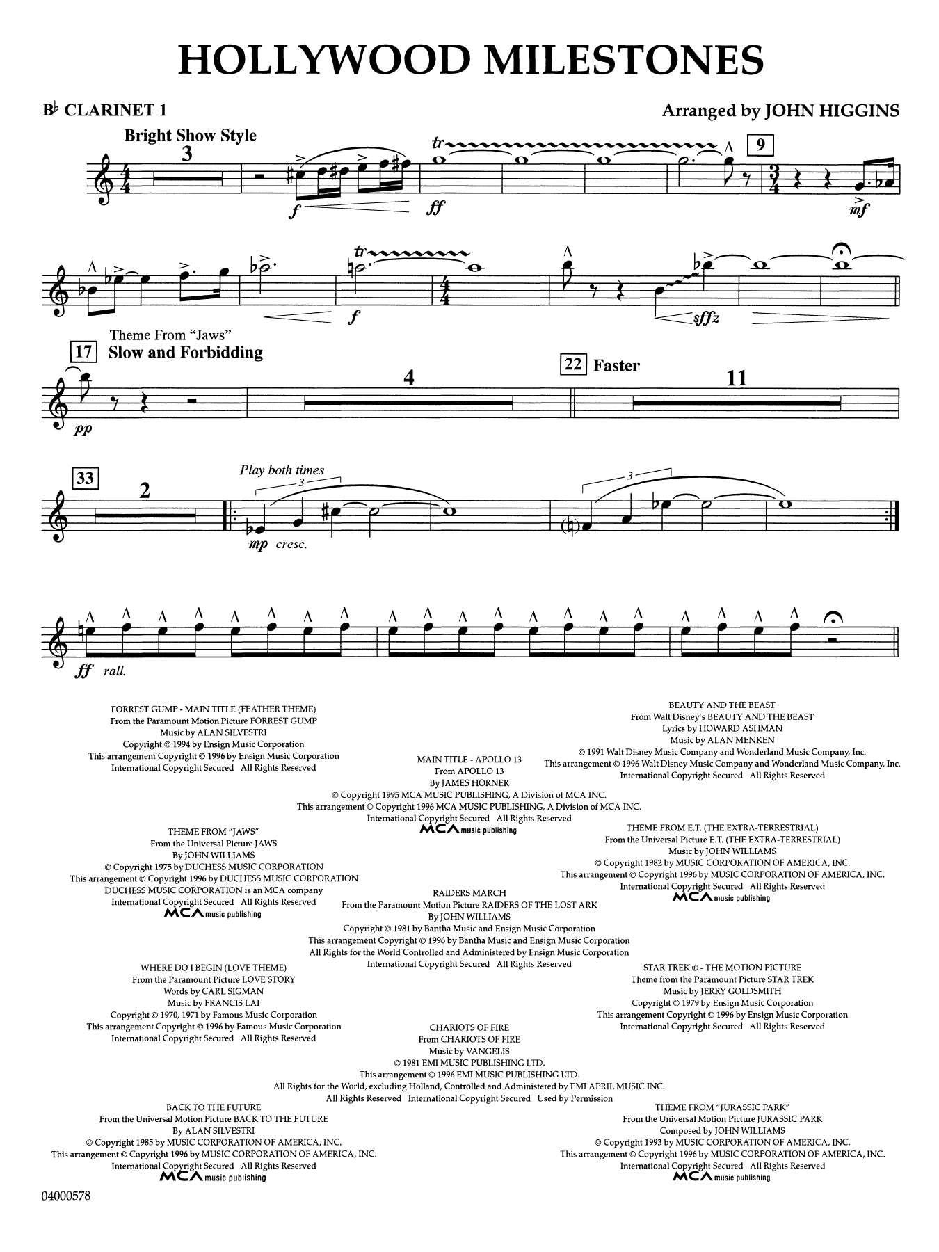 Hollywood Milestones - Bb Clarinet 1