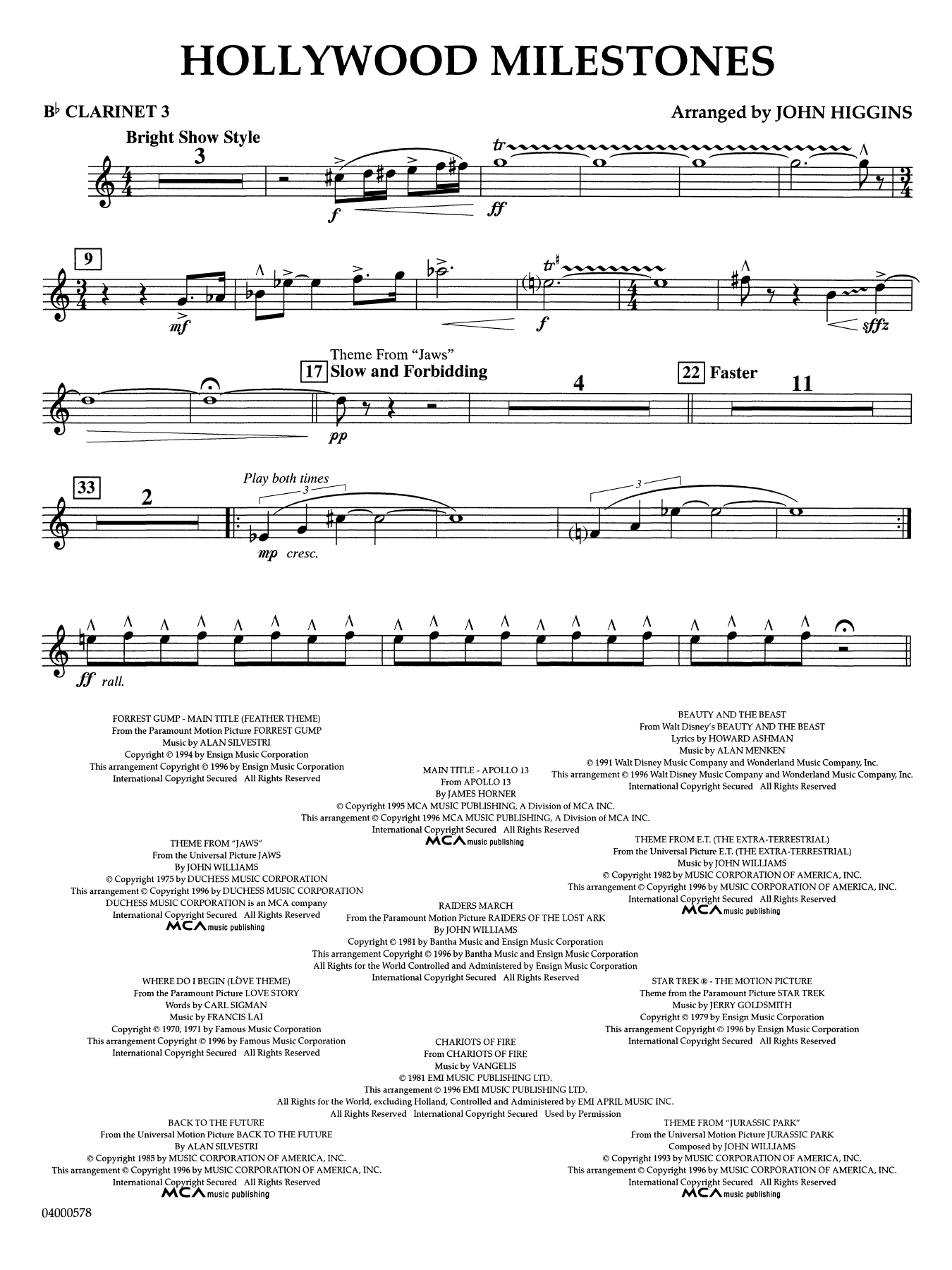 Hollywood Milestones - Bb Clarinet 3
