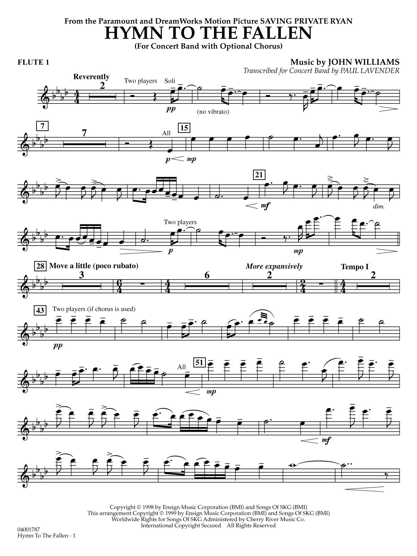 Hymn to the Fallen (from Saving Private Ryan) (arr. Paul Lavender) - Flute 1