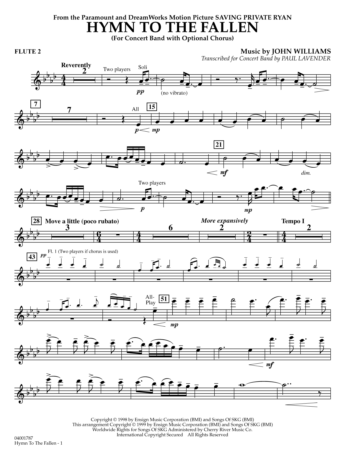 Hymn to the Fallen (from Saving Private Ryan) (arr. Paul Lavender) - Flute 2