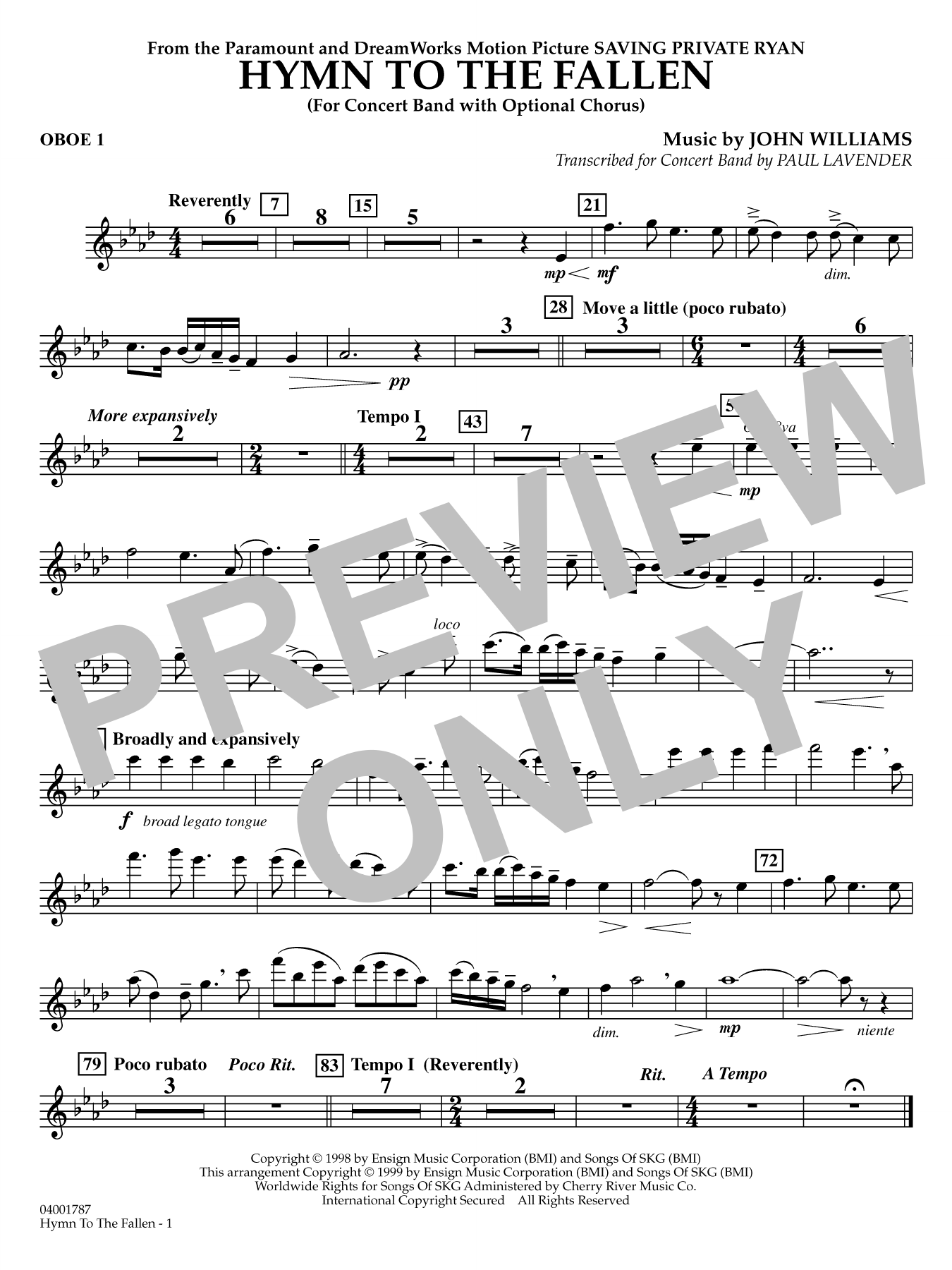 Hymn to the Fallen (from Saving Private Ryan) (arr. Paul Lavender) - Oboe 1