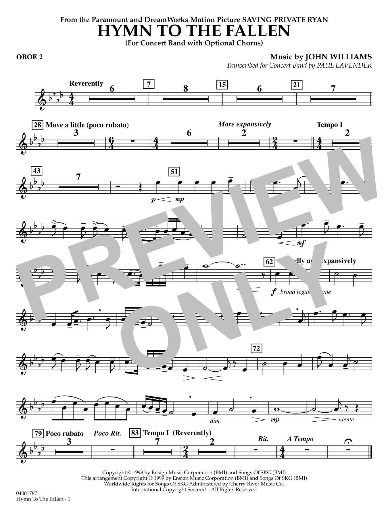 Hymn to the Fallen (from Saving Private Ryan) (arr. Paul Lavender) - Oboe 2
