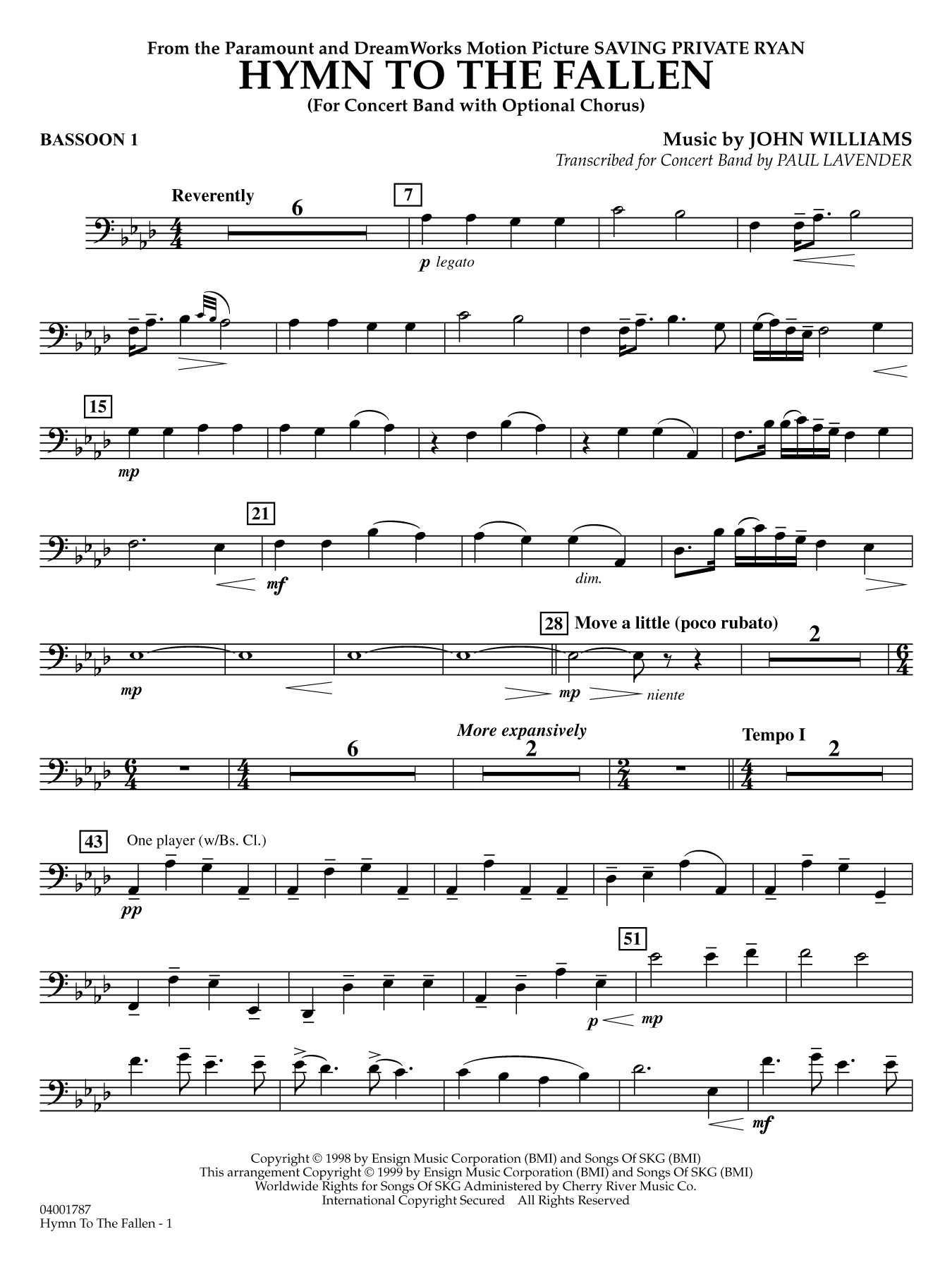 Hymn to the Fallen (from Saving Private Ryan) (arr. Paul Lavender) - Bassoon 1