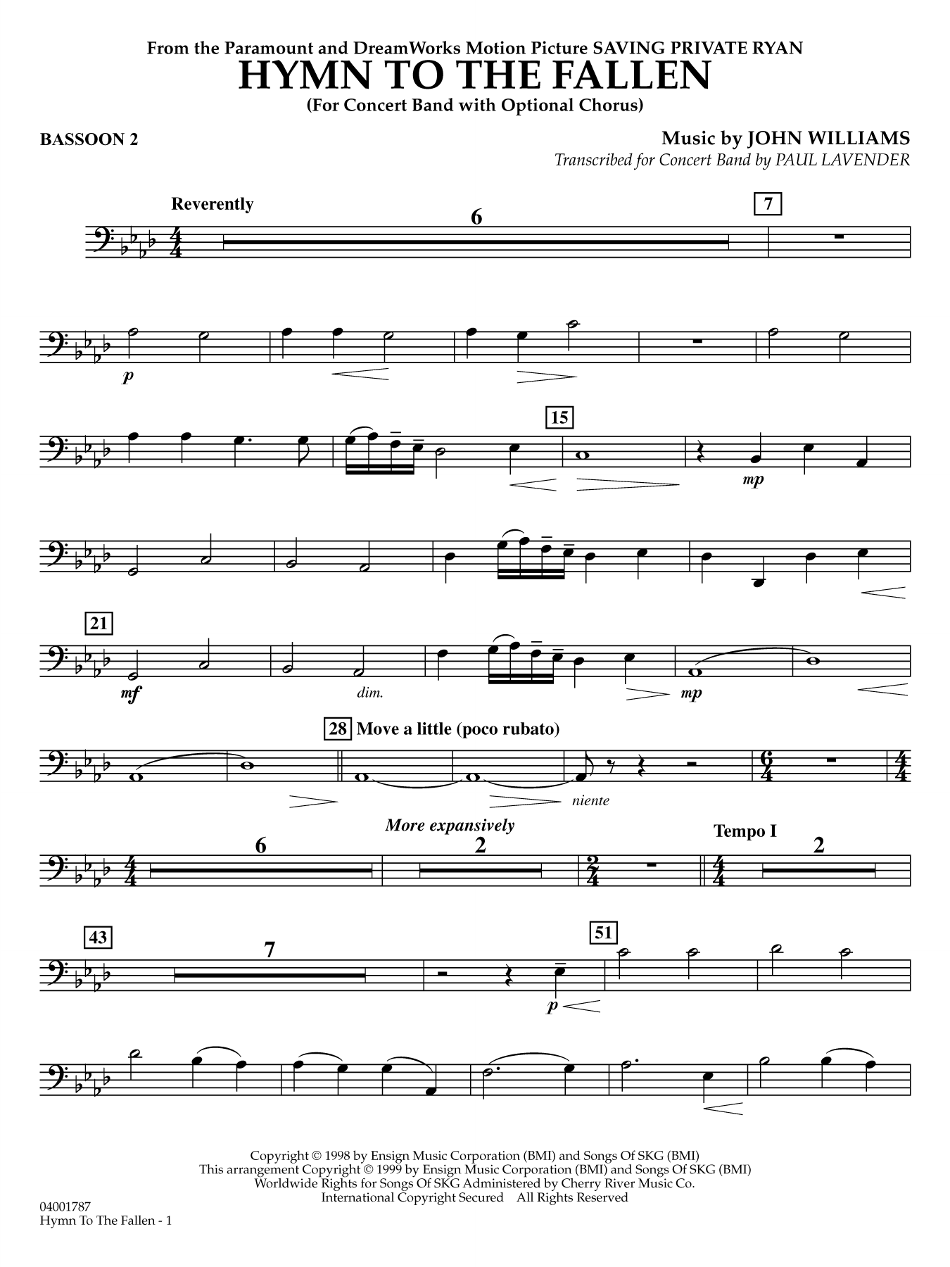 Hymn to the Fallen (from Saving Private Ryan) (arr. Paul Lavender) - Bassoon 2