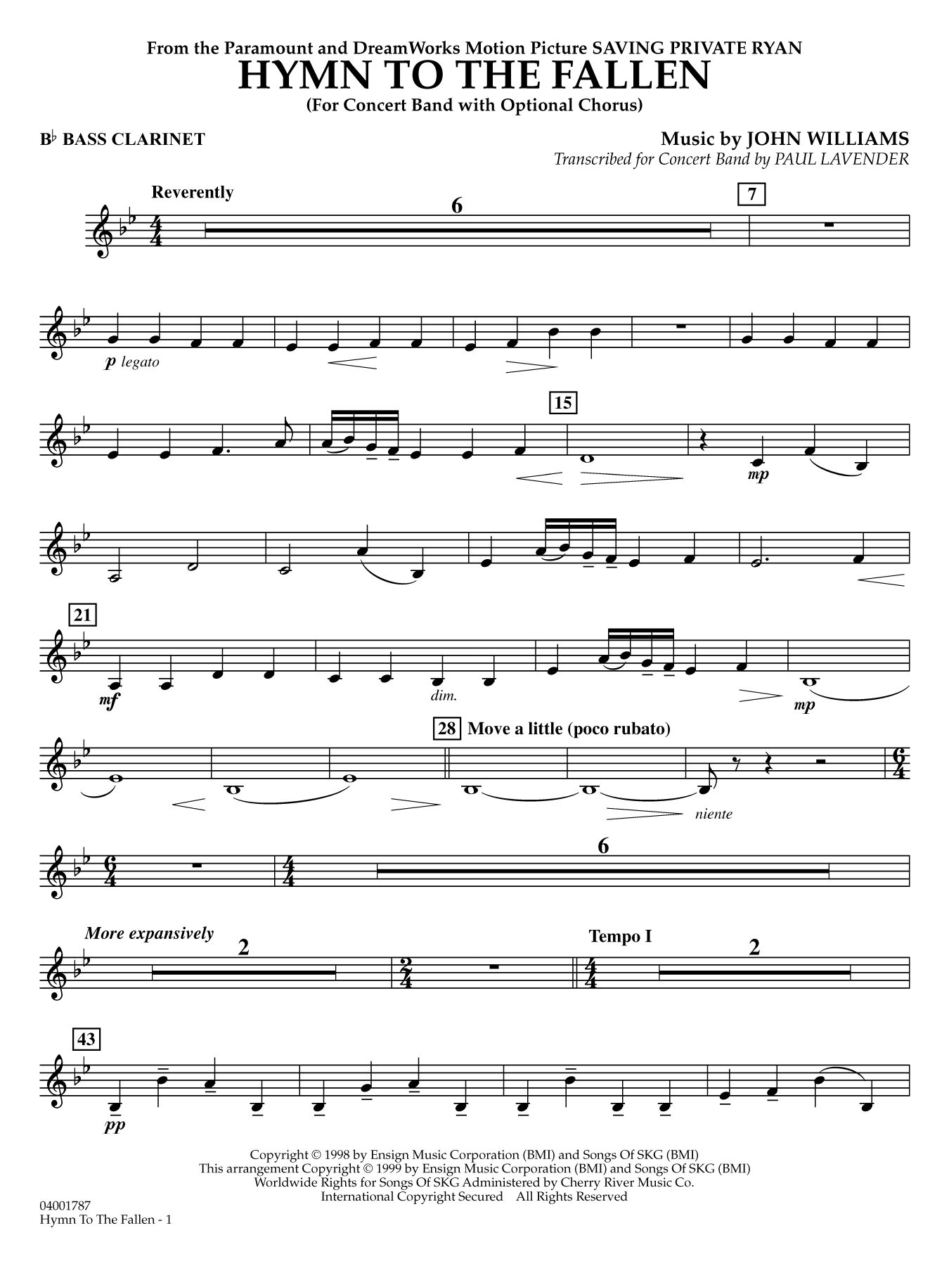 Hymn to the Fallen (from Saving Private Ryan) (arr. Paul Lavender) - Bb Bass Clarinet