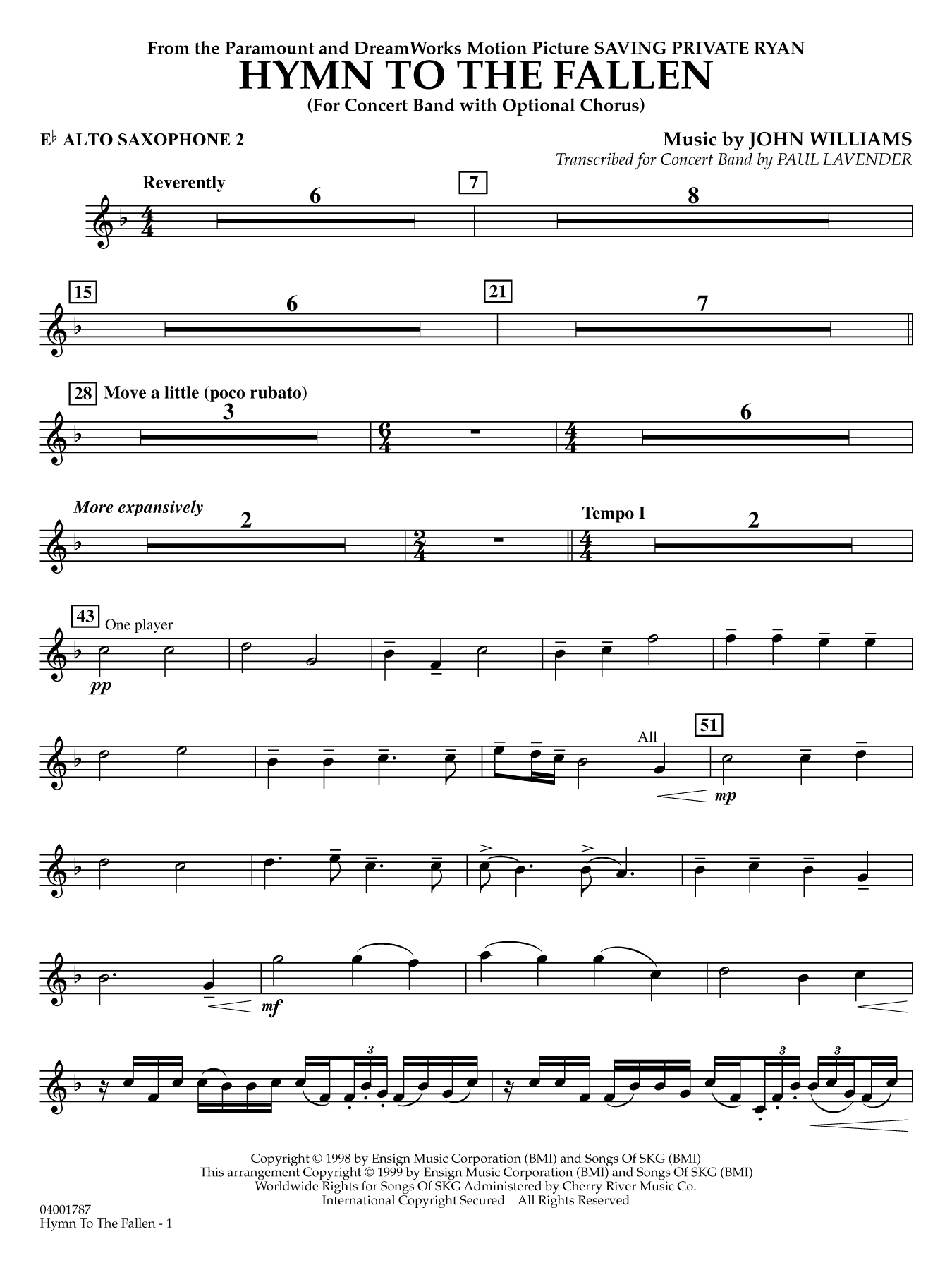 Hymn to the Fallen (from Saving Private Ryan) (arr. Paul Lavender) - Eb Alto Saxophone 2
