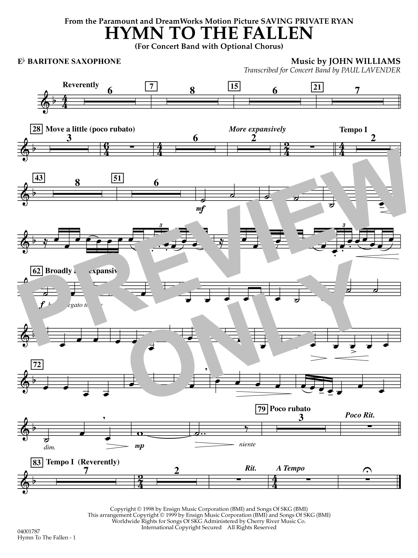 Hymn to the Fallen (from Saving Private Ryan) (arr. Paul Lavender) - Eb Baritone Saxophone