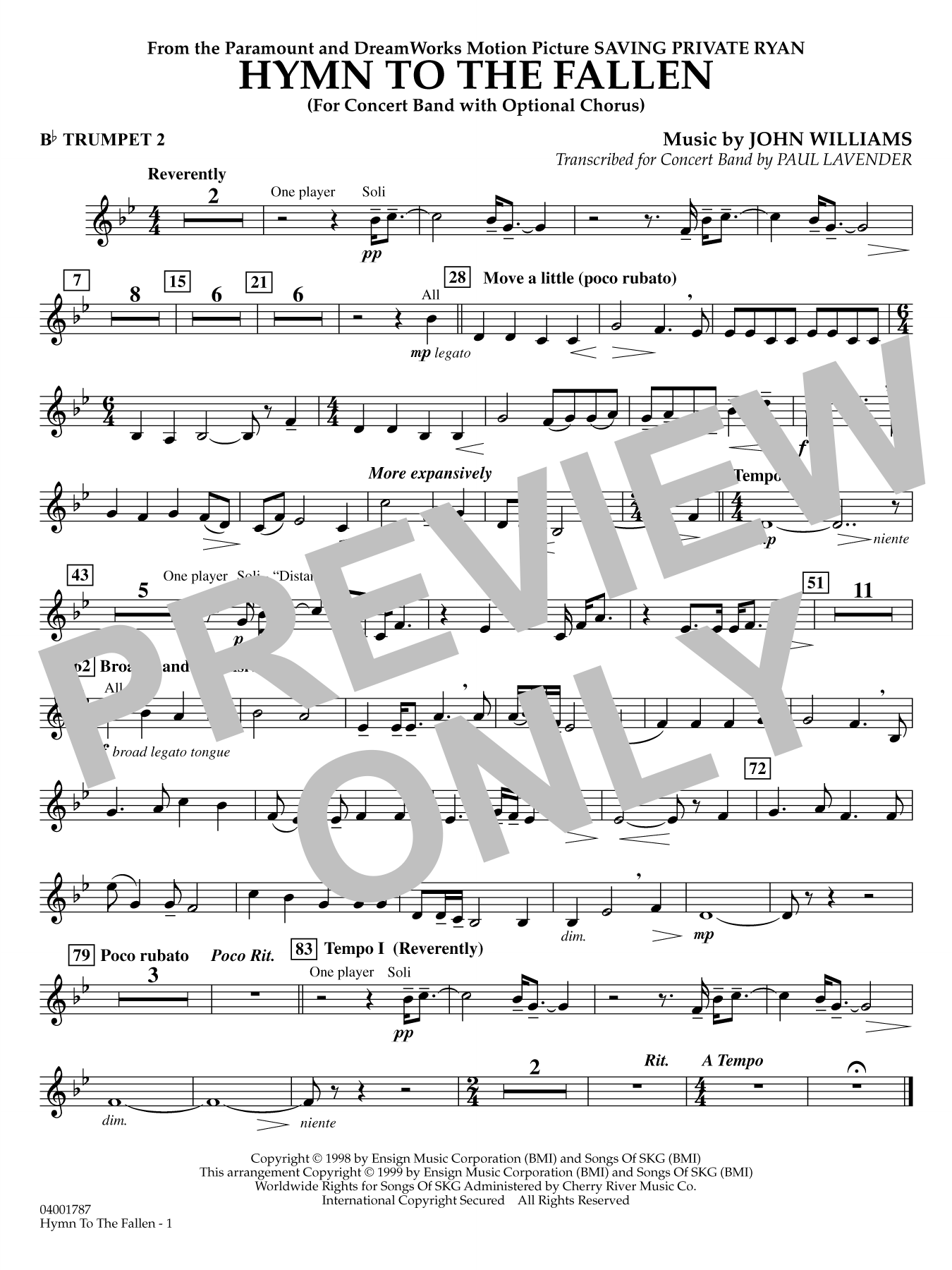 Hymn to the Fallen (from Saving Private Ryan) (arr. Paul Lavender) - Bb Trumpet 2