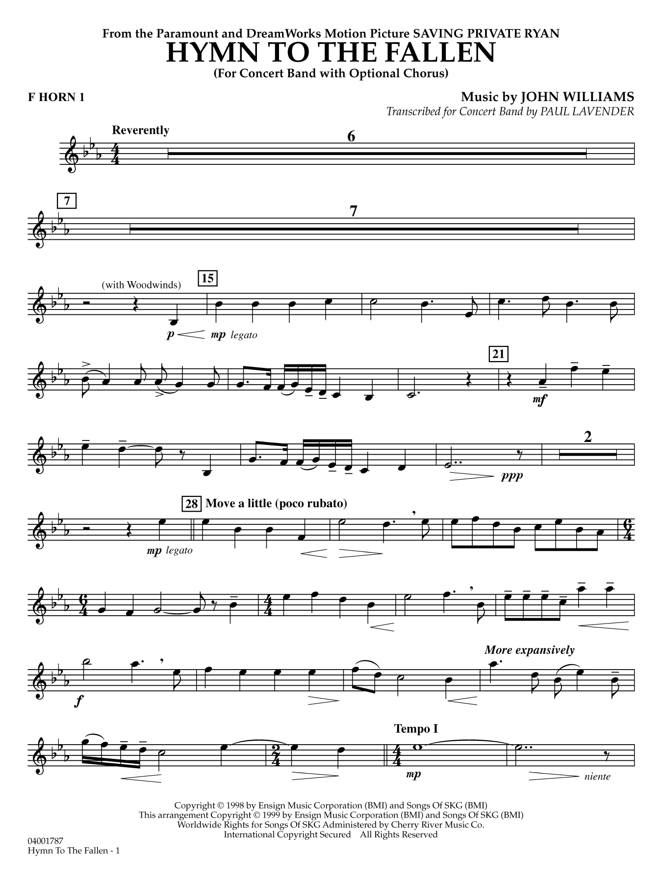 Hymn to the Fallen (from Saving Private Ryan) (arr. Paul Lavender) - F Horn 1