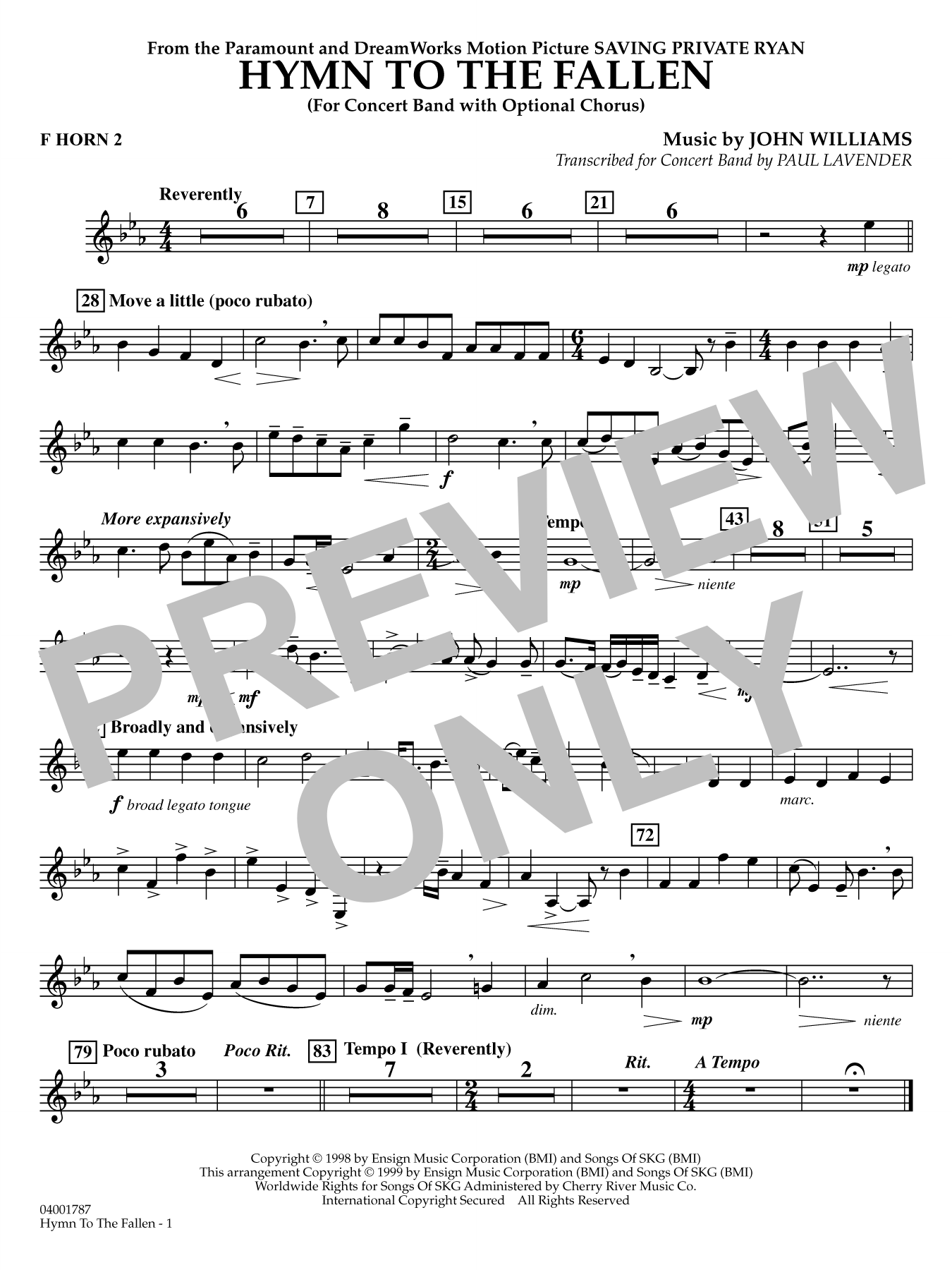Hymn to the Fallen (from Saving Private Ryan) (arr. Paul Lavender) - F Horn 2