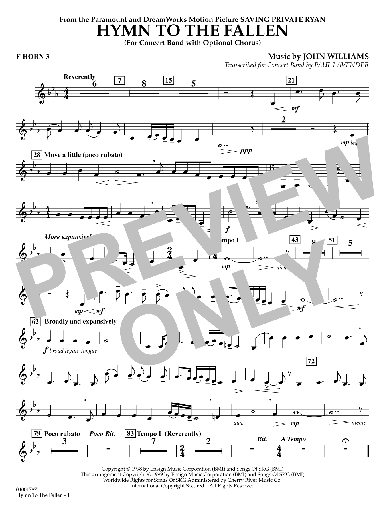 Hymn to the Fallen (from Saving Private Ryan) (arr. Paul Lavender) - F Horn 3