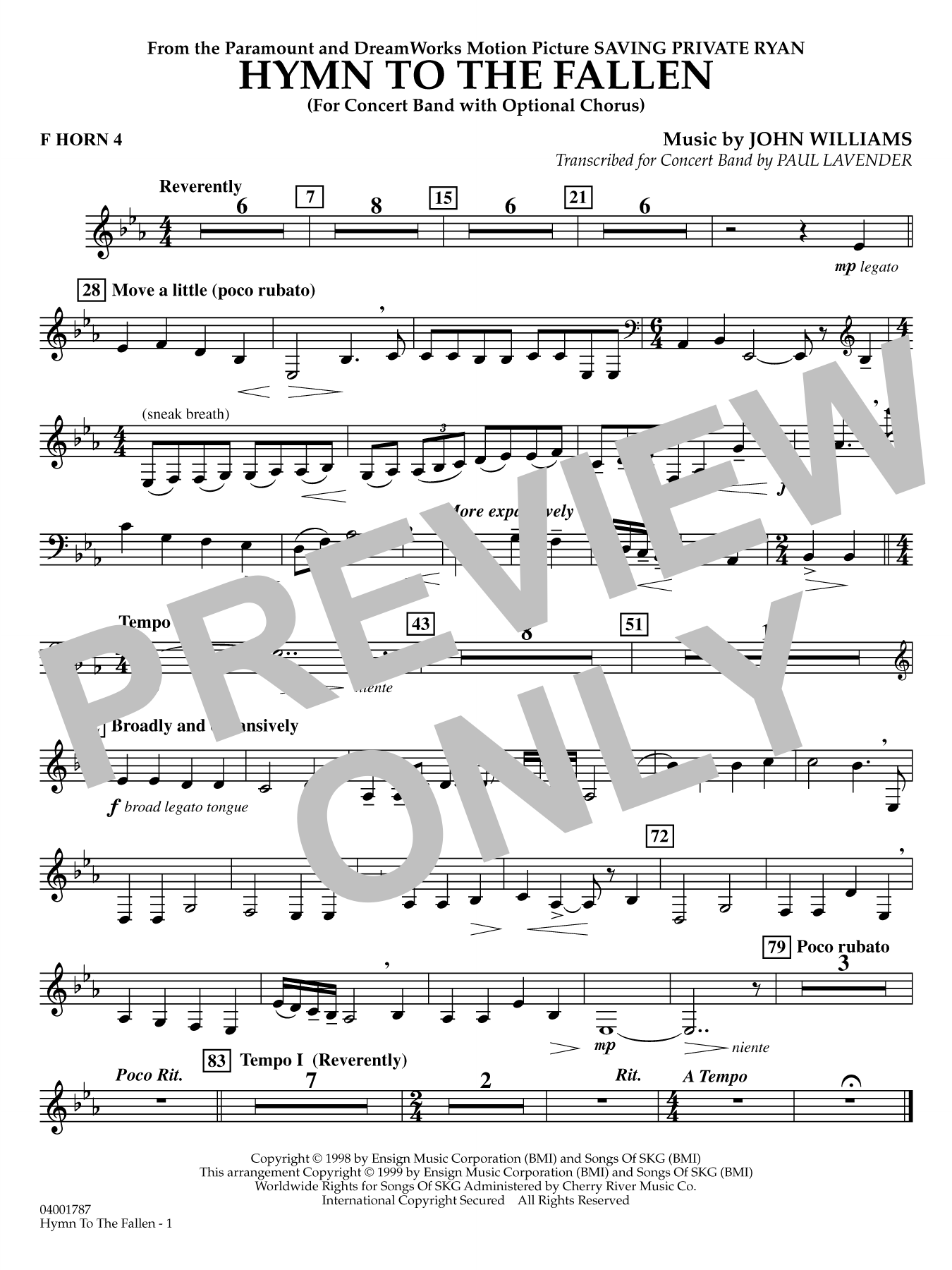 Hymn to the Fallen (from Saving Private Ryan) (arr. Paul Lavender) - F Horn 4
