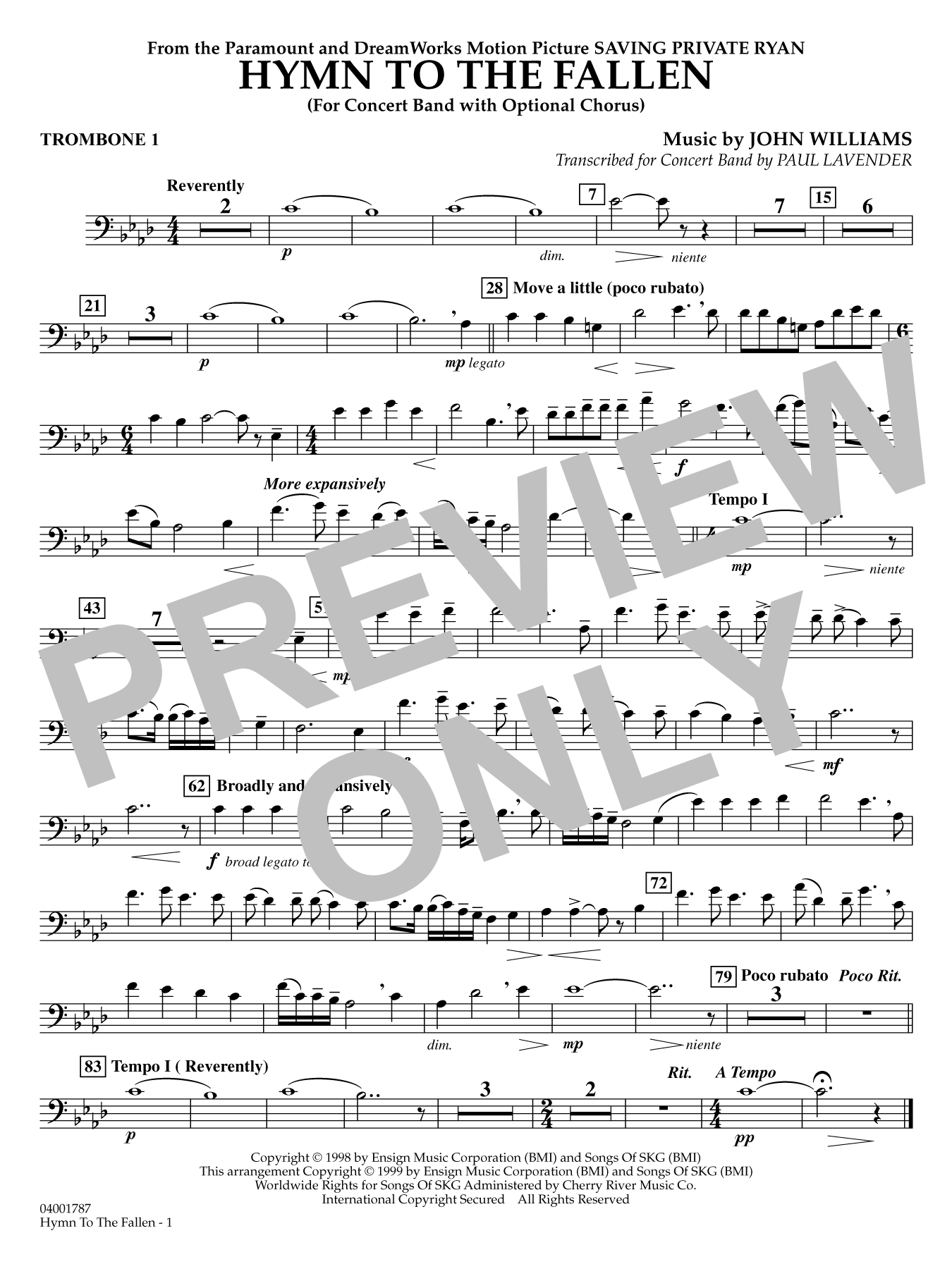 Hymn to the Fallen (from Saving Private Ryan) (arr. Paul Lavender) - Trombone 1