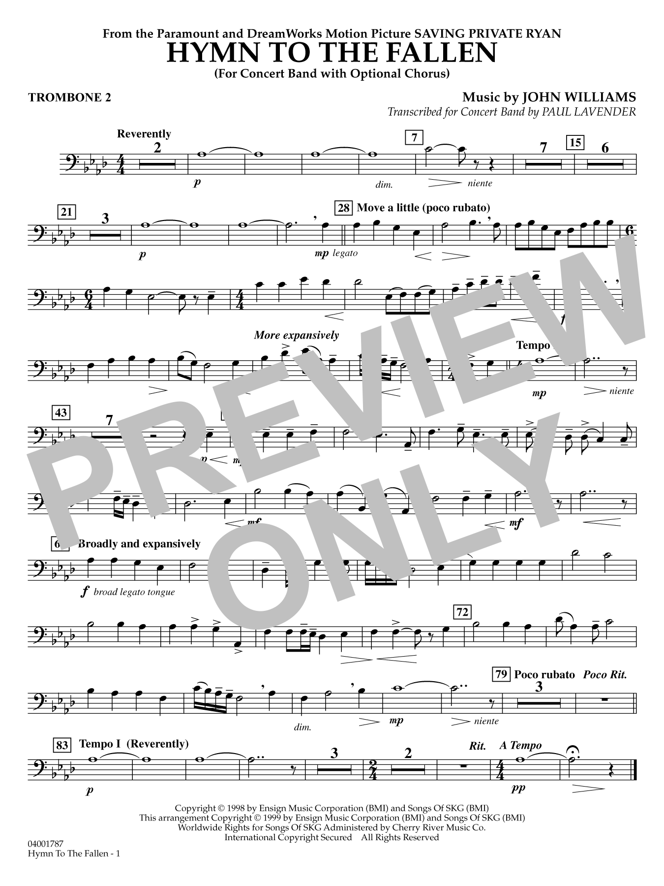 Hymn to the Fallen (from Saving Private Ryan) (arr. Paul Lavender) - Trombone 2