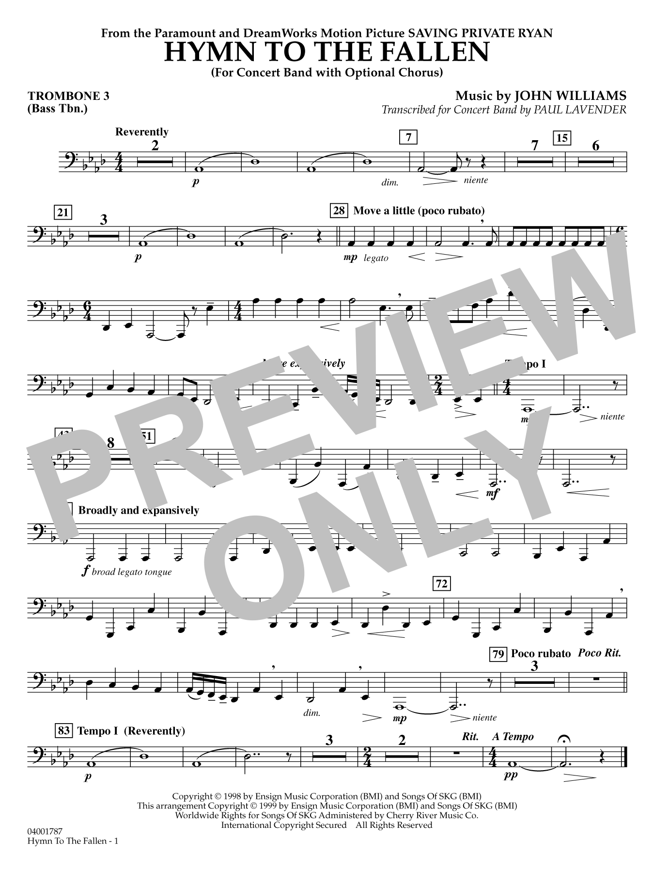 Hymn to the Fallen (from Saving Private Ryan) (arr. Paul Lavender) - Trombone 3 (Bass)