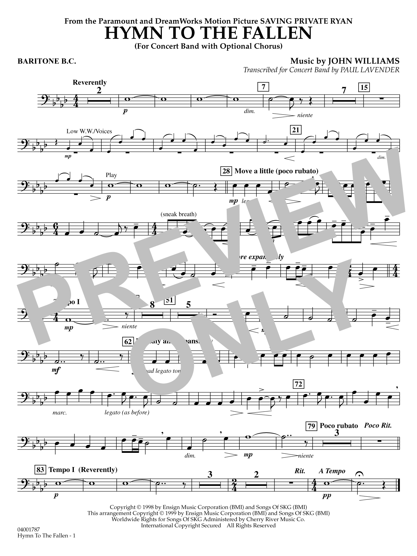 Hymn to the Fallen (from Saving Private Ryan) (arr. Paul Lavender) - Baritone B.C.