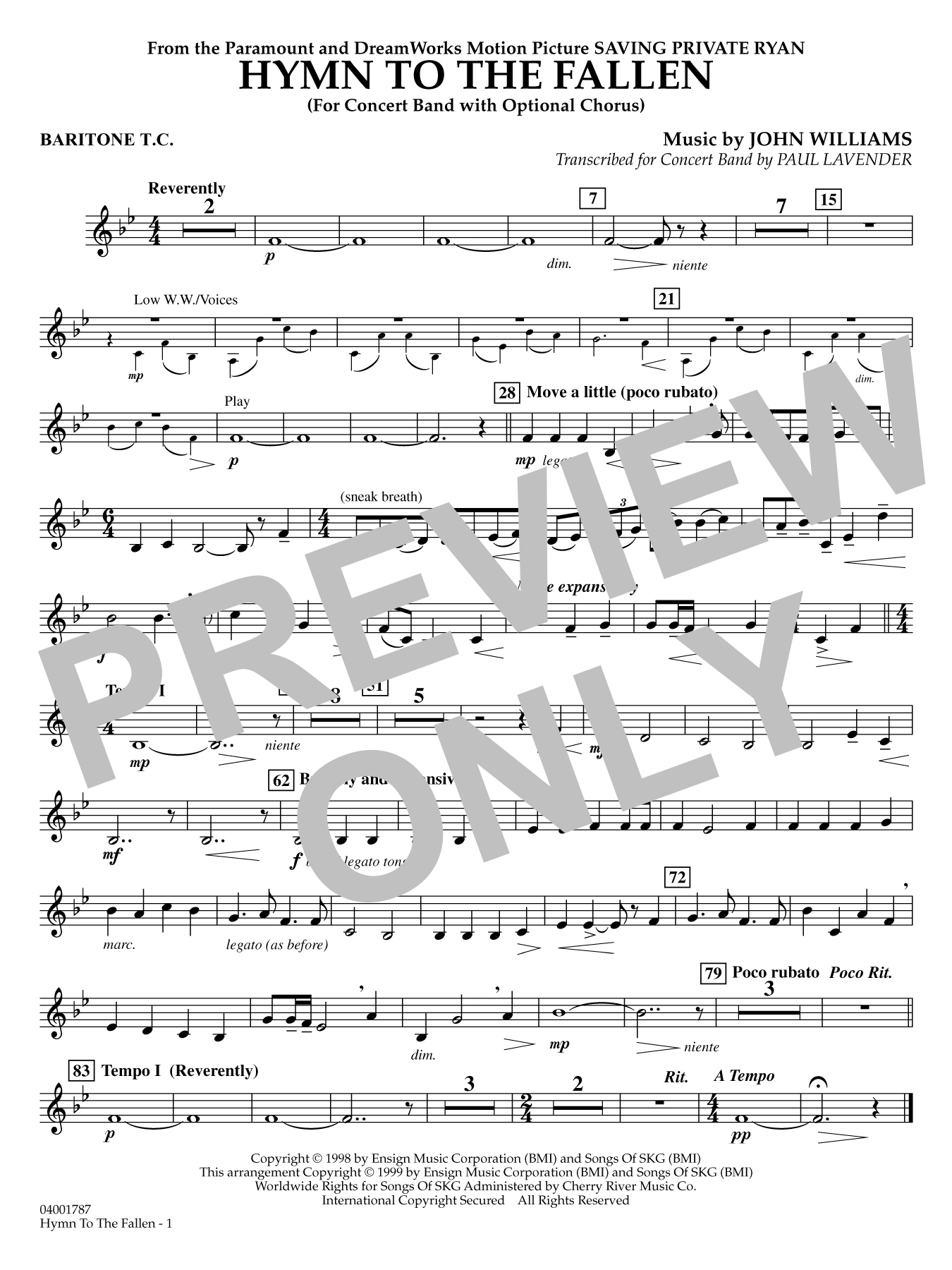 Hymn to the Fallen (from Saving Private Ryan) (arr. Paul Lavender) - Baritone T.C.