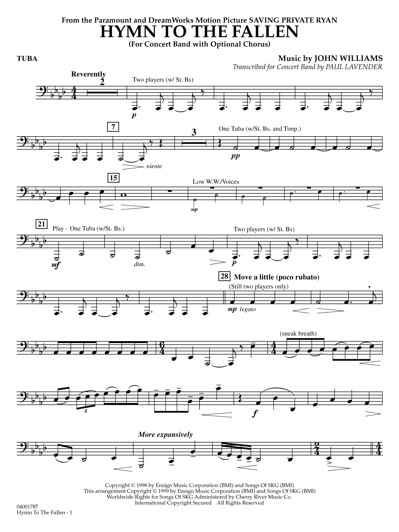 Hymn to the Fallen (from Saving Private Ryan) (arr. Paul Lavender) - Tuba