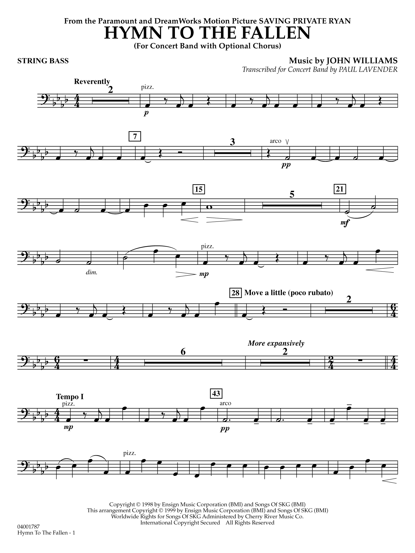 Hymn to the Fallen (from Saving Private Ryan) (arr. Paul Lavender) - String Bass