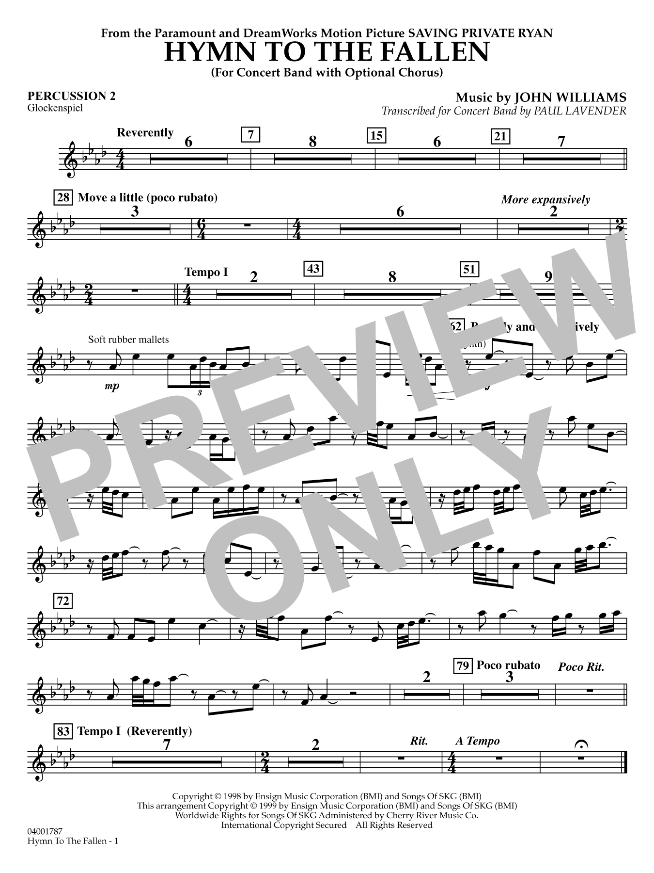 Hymn to the Fallen (from Saving Private Ryan) (arr. Paul Lavender) - Percussion 2