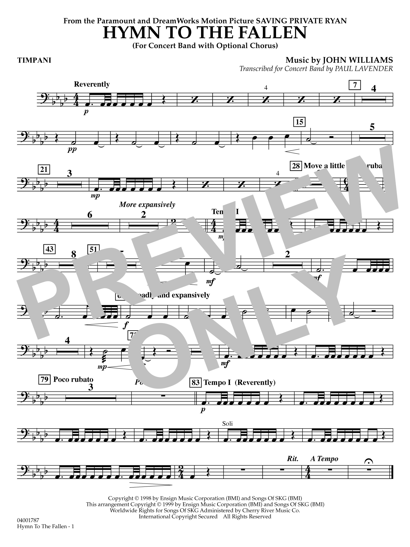 Hymn to the Fallen (from Saving Private Ryan) (arr. Paul Lavender) - Timpani