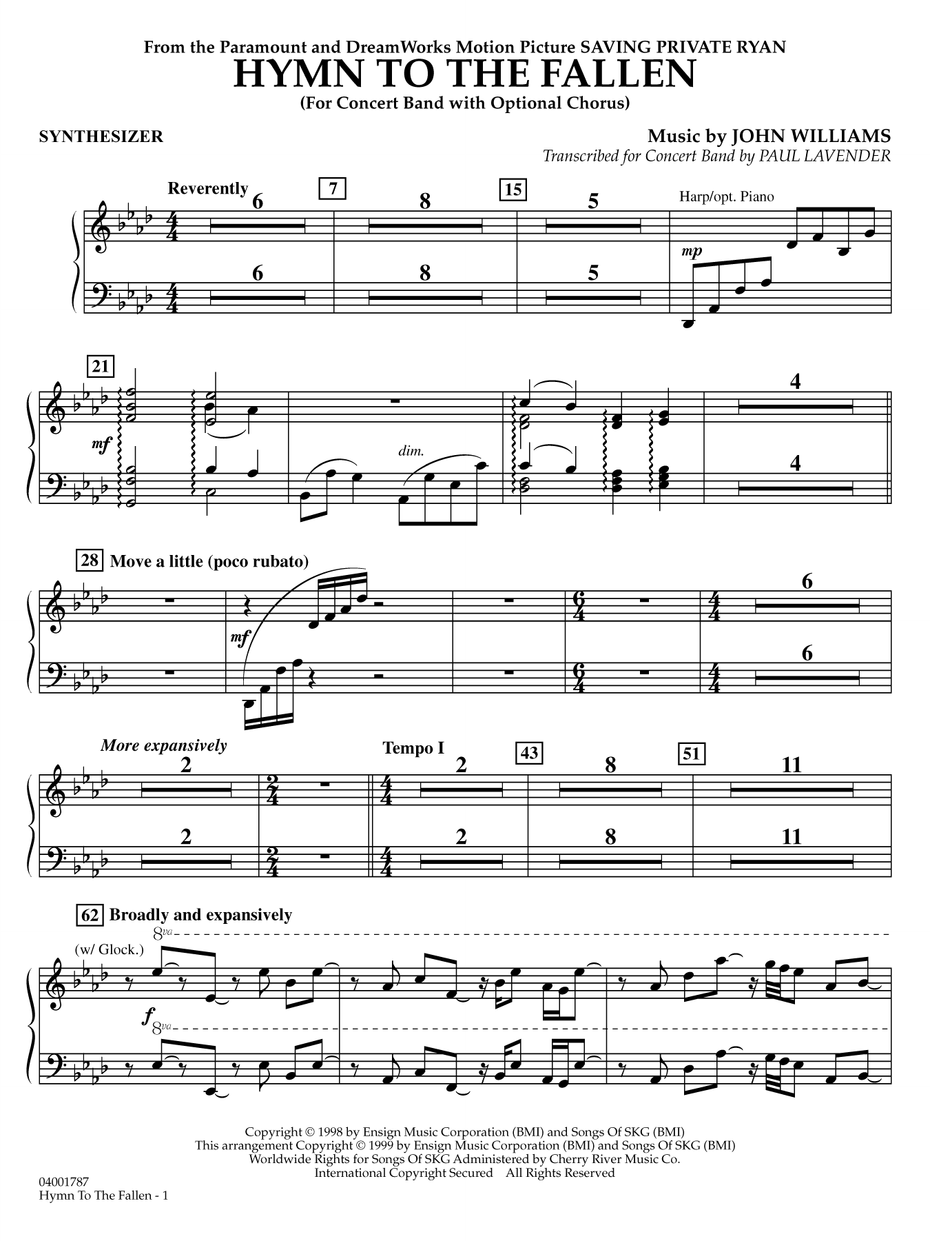 Hymn to the Fallen (from Saving Private Ryan) (arr. Paul Lavender) - Synthesizer