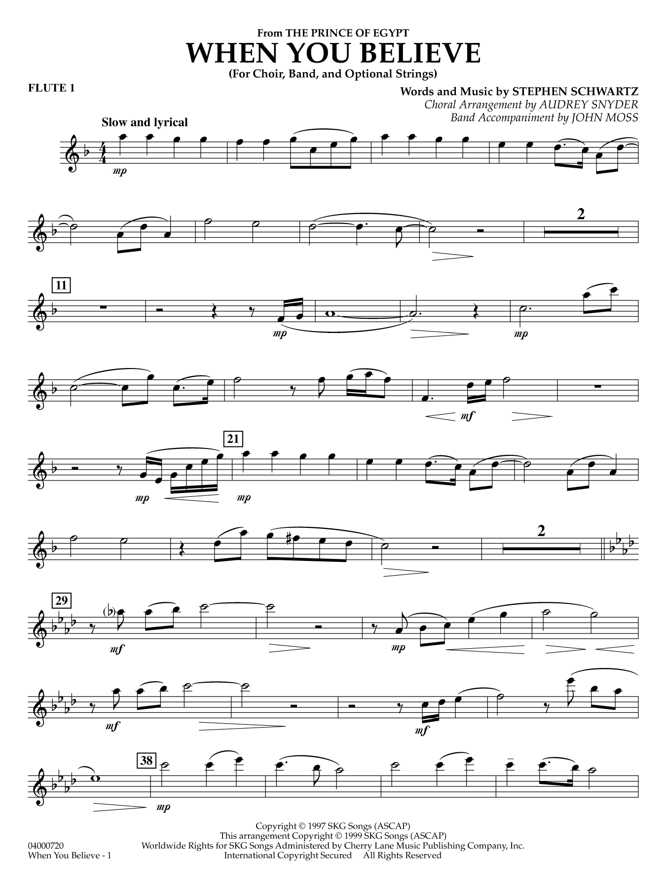 When You Believe (from he Prince of Egypt) (arr. Moss Snyder) - Flute 1