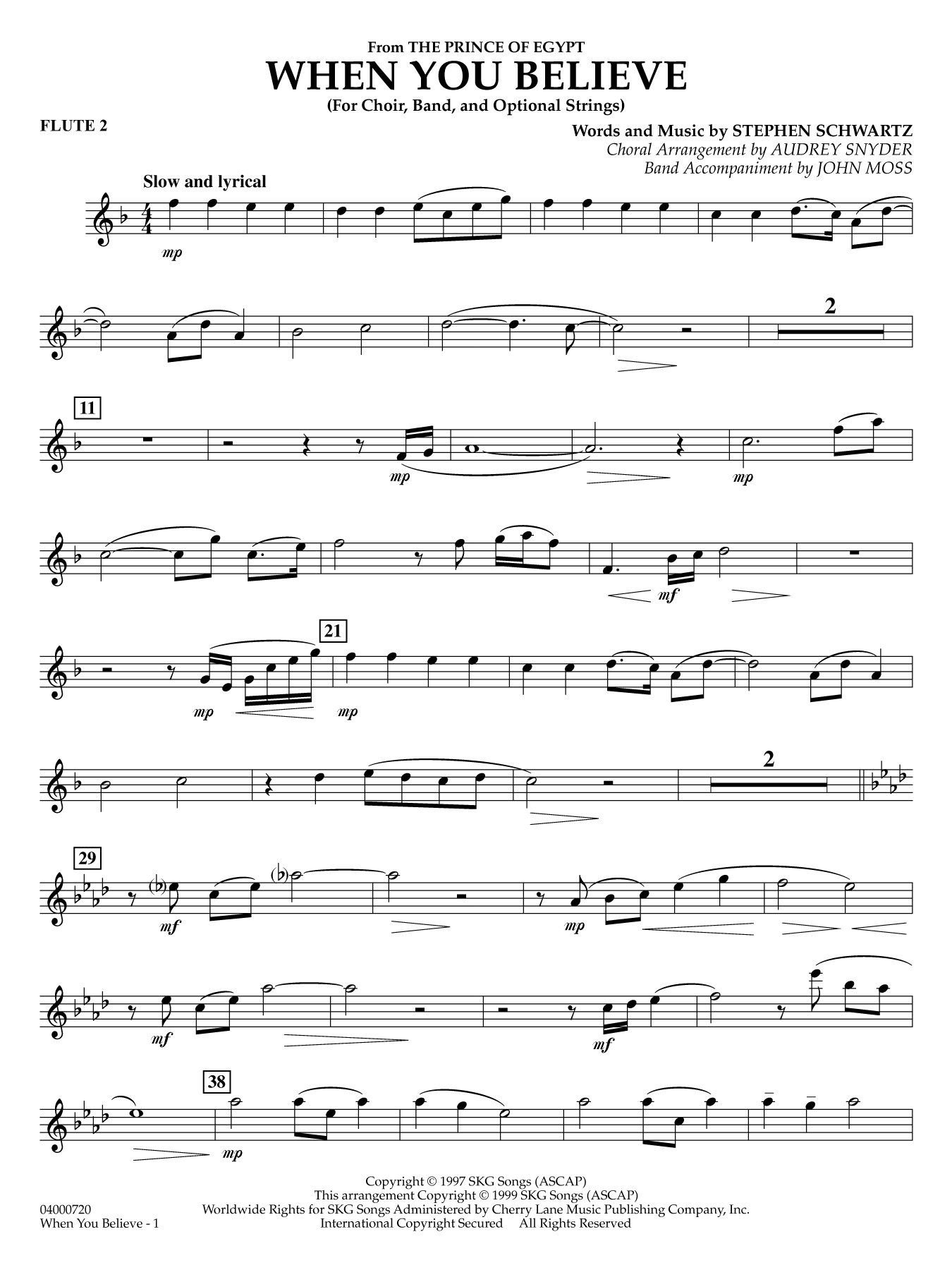 When You Believe (from he Prince of Egypt) (arr. Moss Snyder) - Flute 2