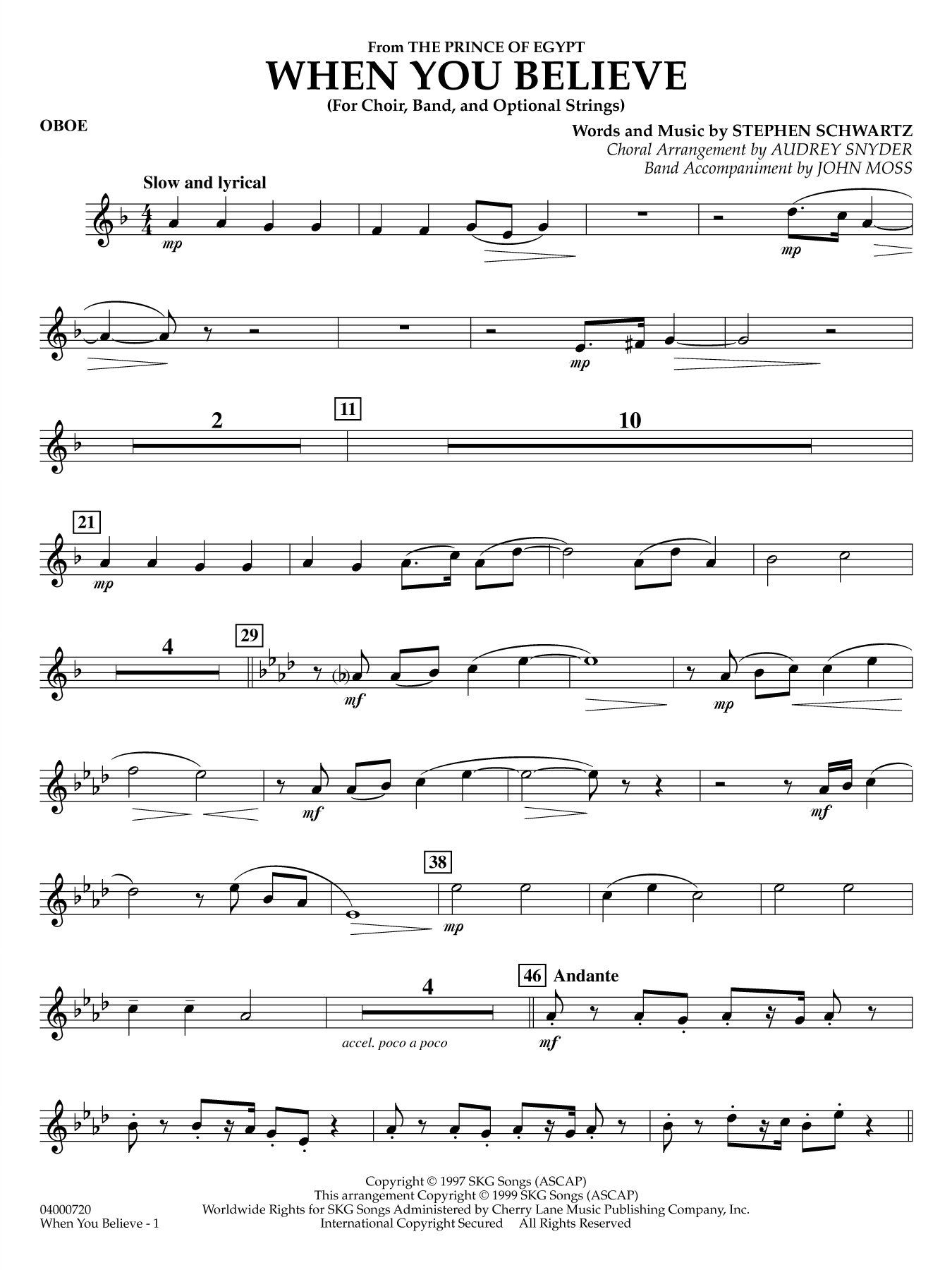When You Believe (from he Prince of Egypt) (arr. Moss Snyder) - Oboe