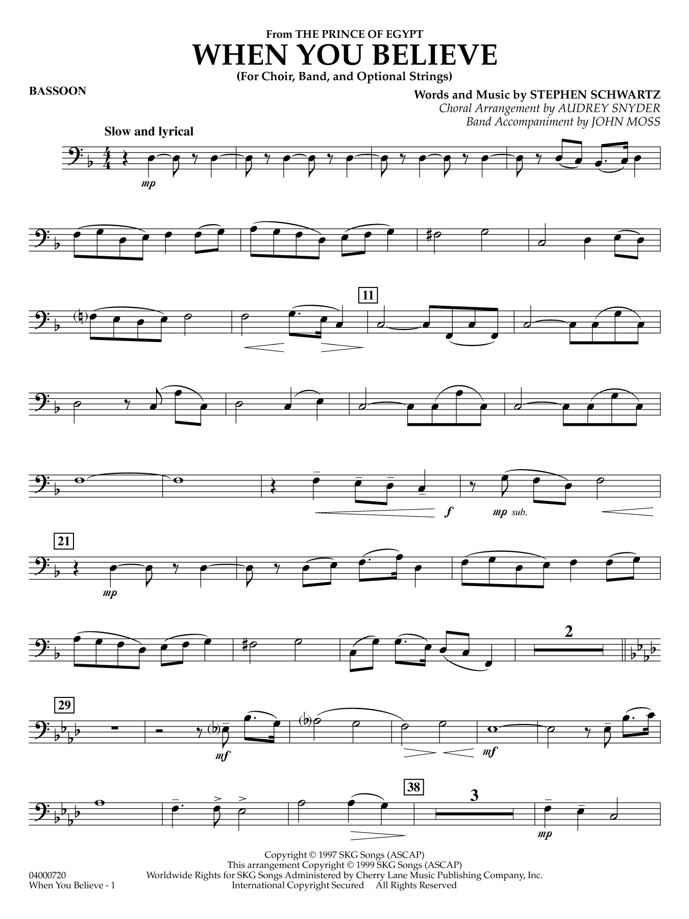 When You Believe (from he Prince of Egypt) (arr. Moss Snyder) - Bassoon